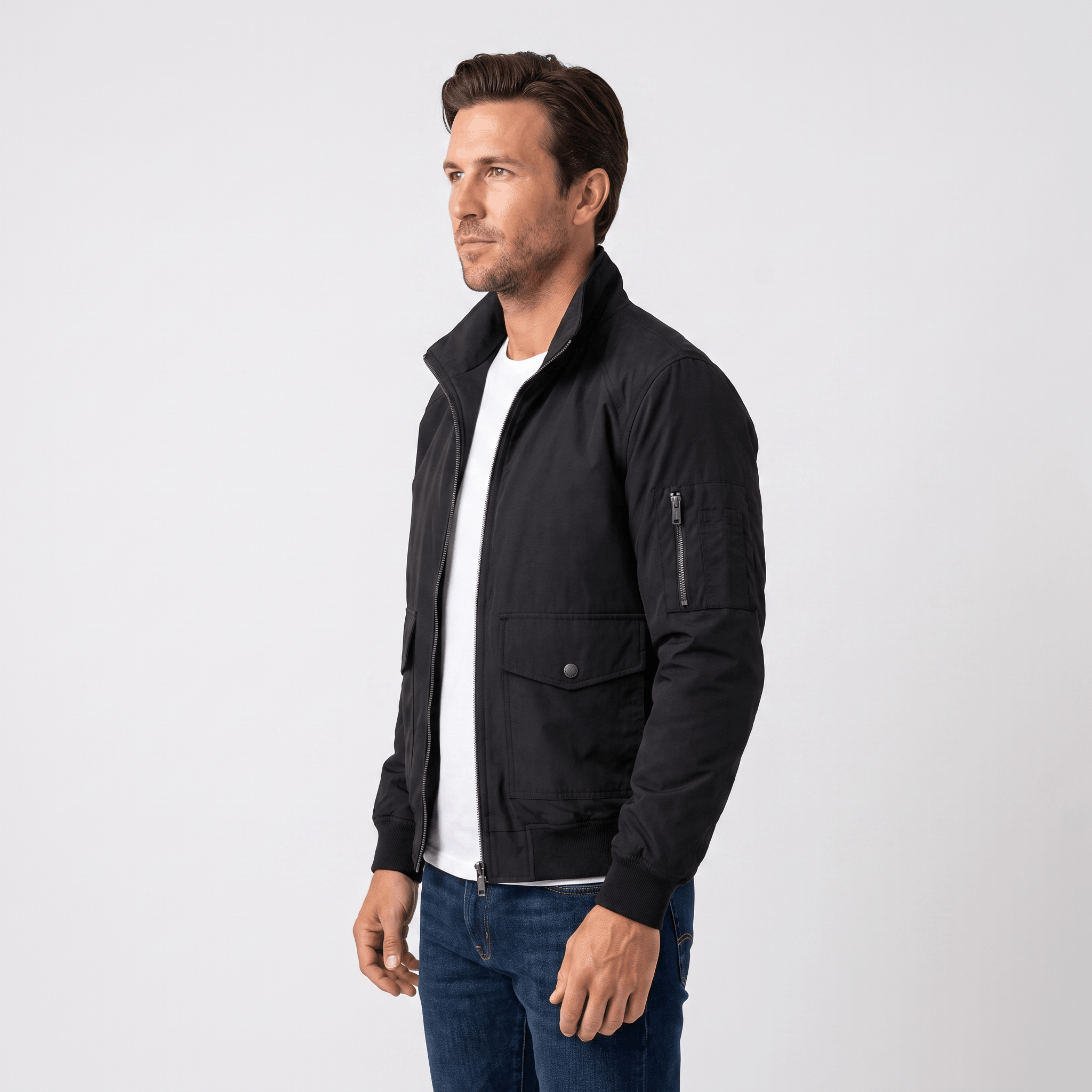 Brion Lightweight Bomber Jacket – Stand Collar Flap-Pocket Everyday Outerwear