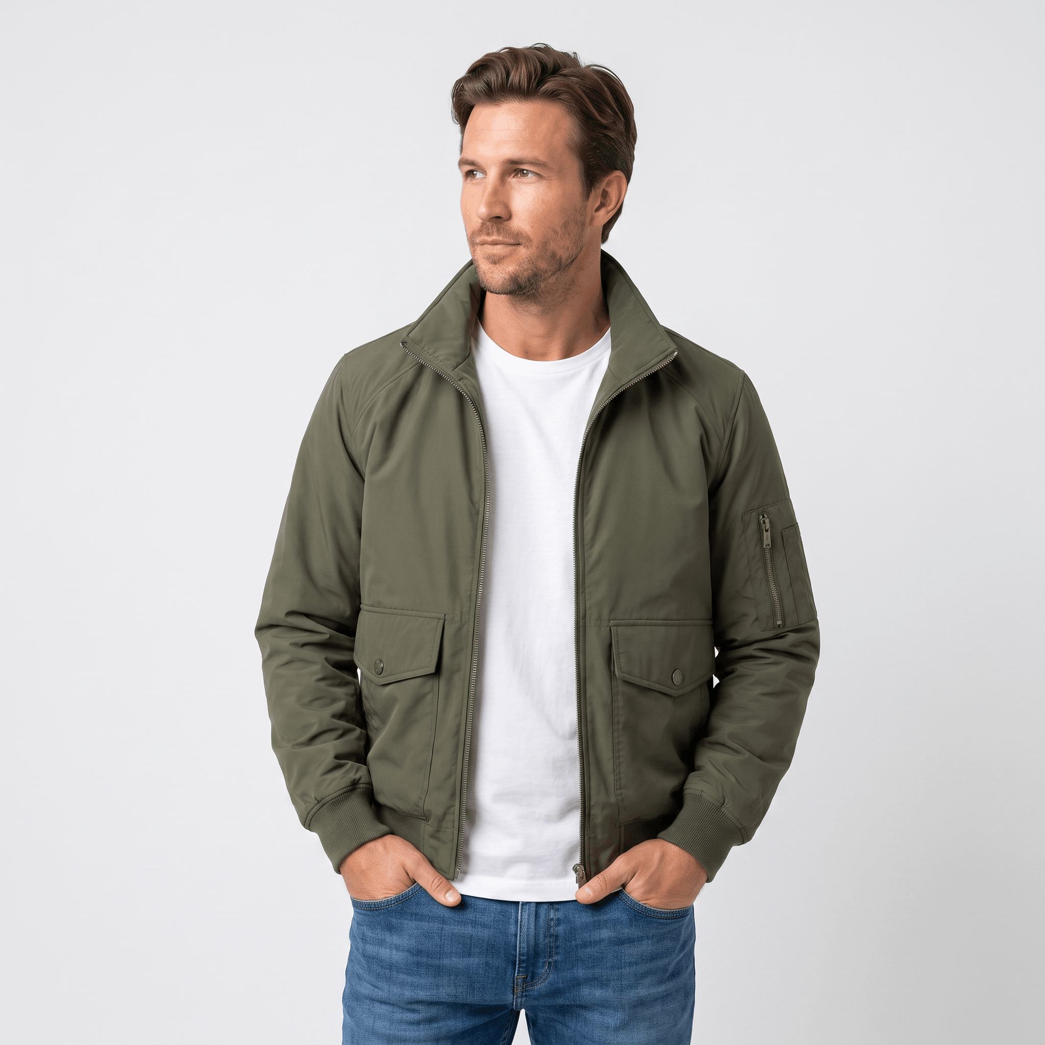 Brion Lightweight Bomber Jacket – Stand Collar Flap-Pocket Everyday Outerwear