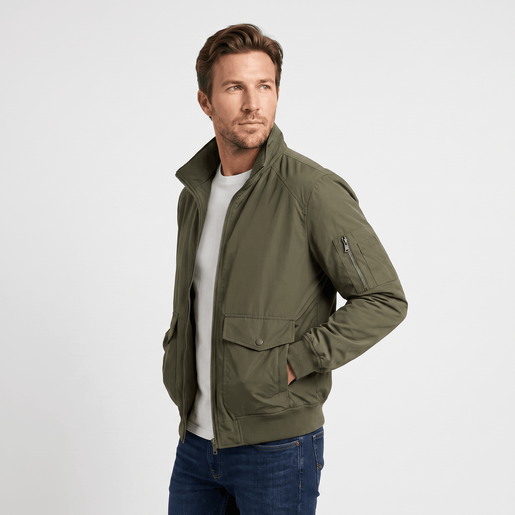 Brion Lightweight Bomber Jacket – Stand Collar Flap-Pocket Everyday Outerwear