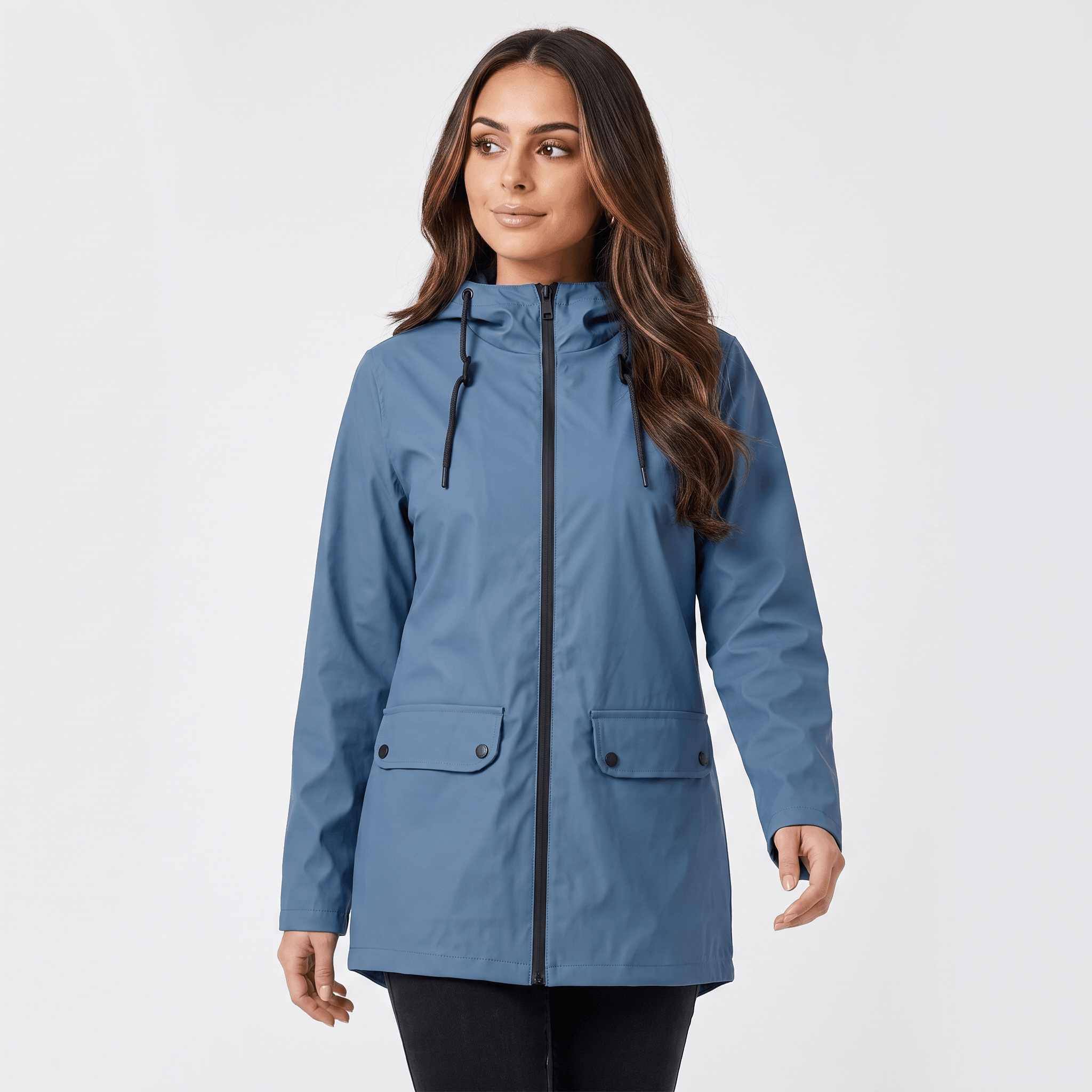 Rowanda Hooded Rain Jacket – Drawcord Zip-Front Everyday Outerwear