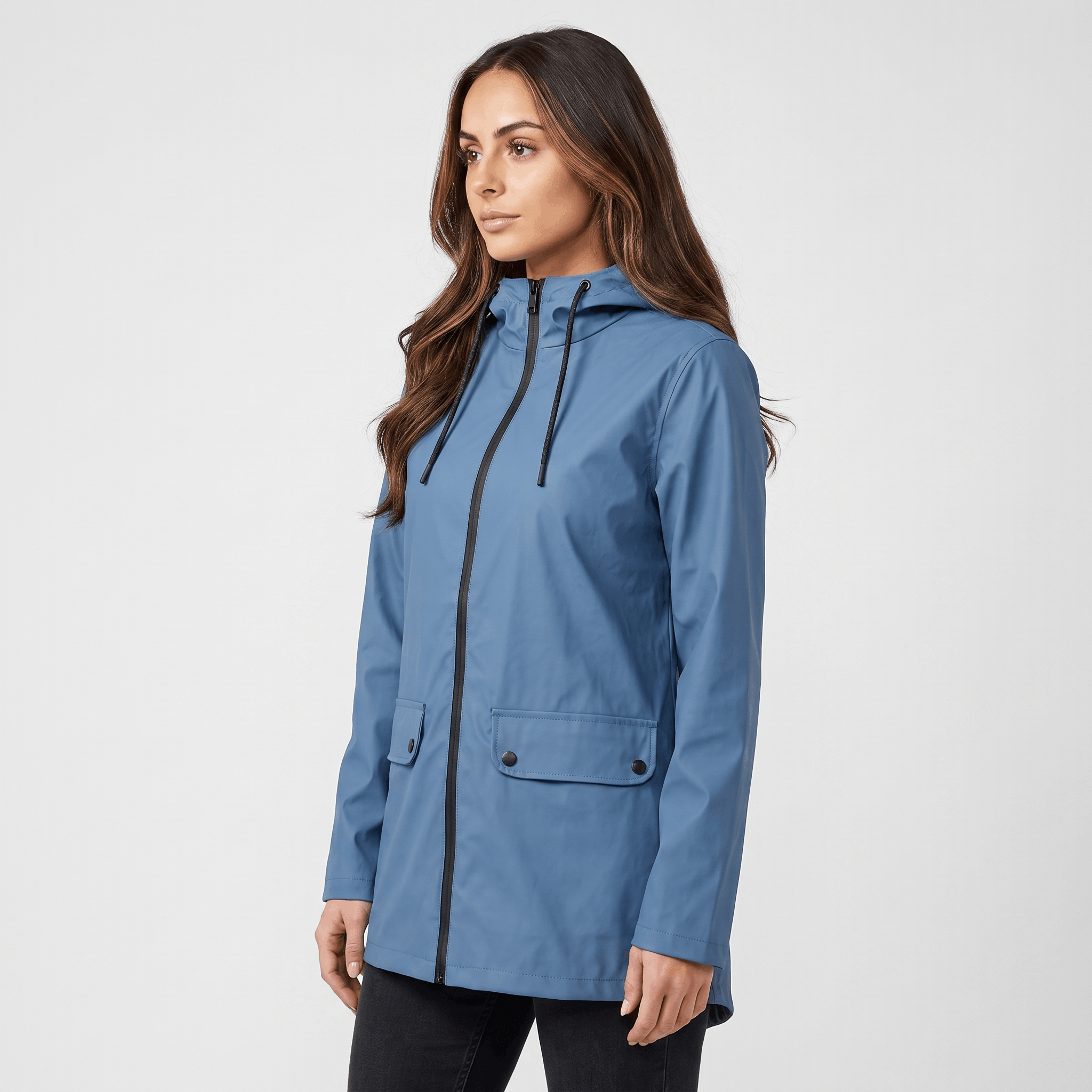 Rowanda Hooded Rain Jacket – Drawcord Zip-Front Everyday Outerwear