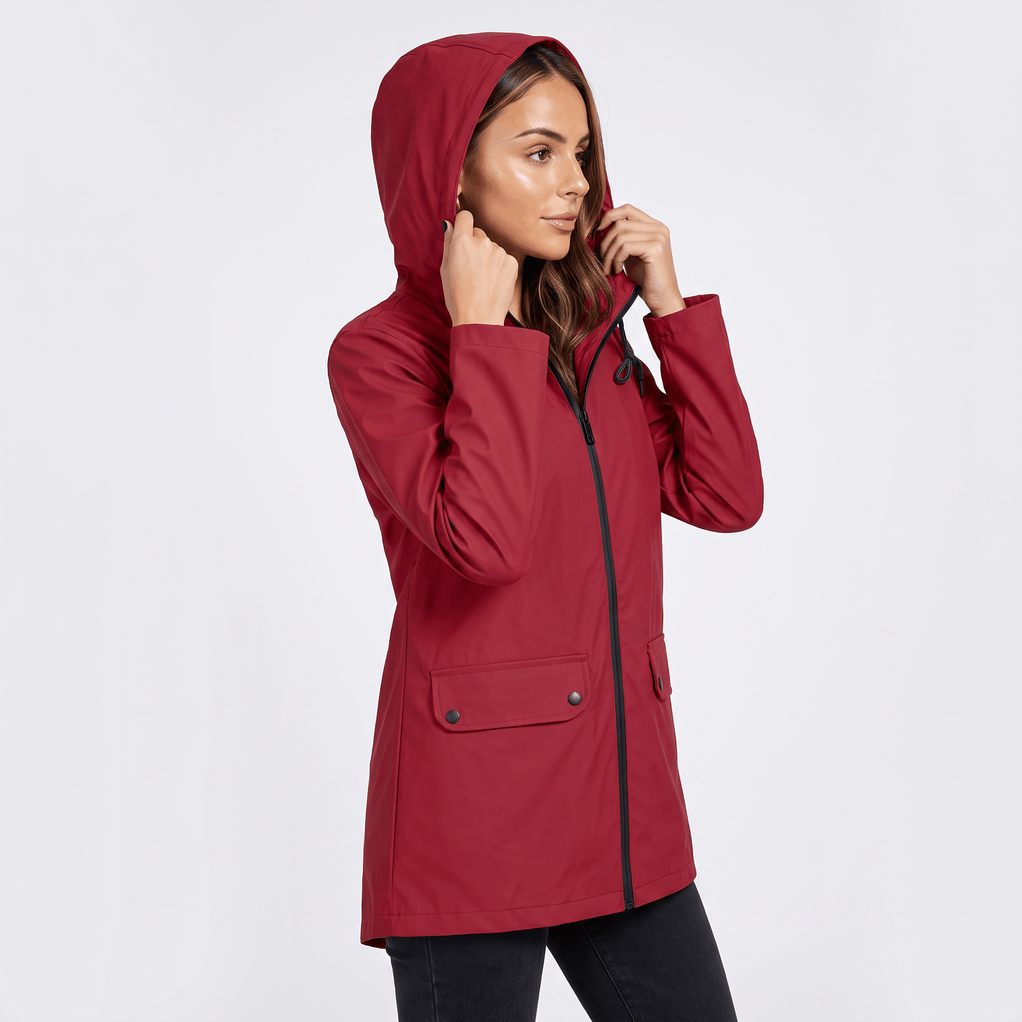 Rowanda Hooded Rain Jacket – Drawcord Zip-Front Everyday Outerwear