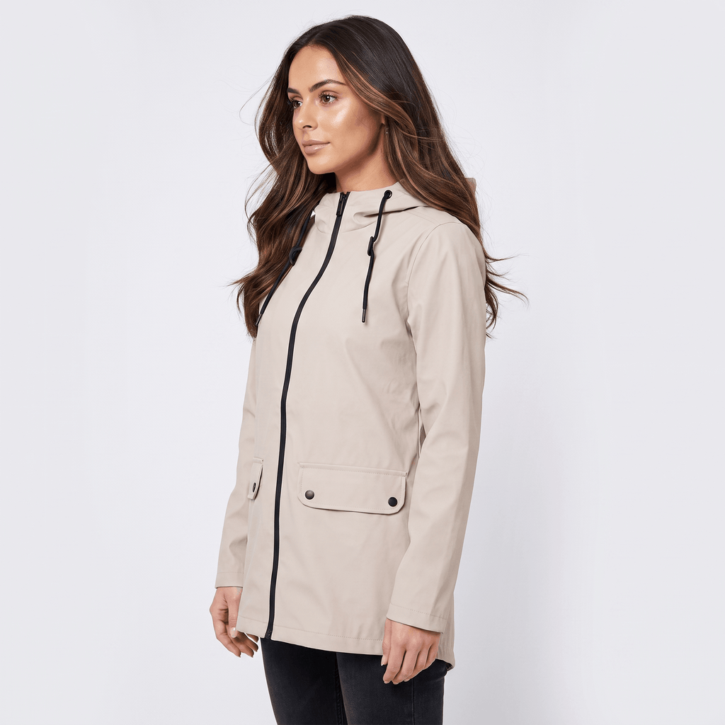 Rowanda Hooded Rain Jacket – Drawcord Zip-Front Everyday Outerwear