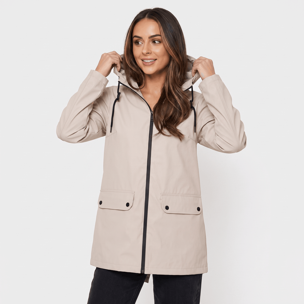 Rowanda Hooded Rain Jacket – Drawcord Zip-Front Everyday Outerwear