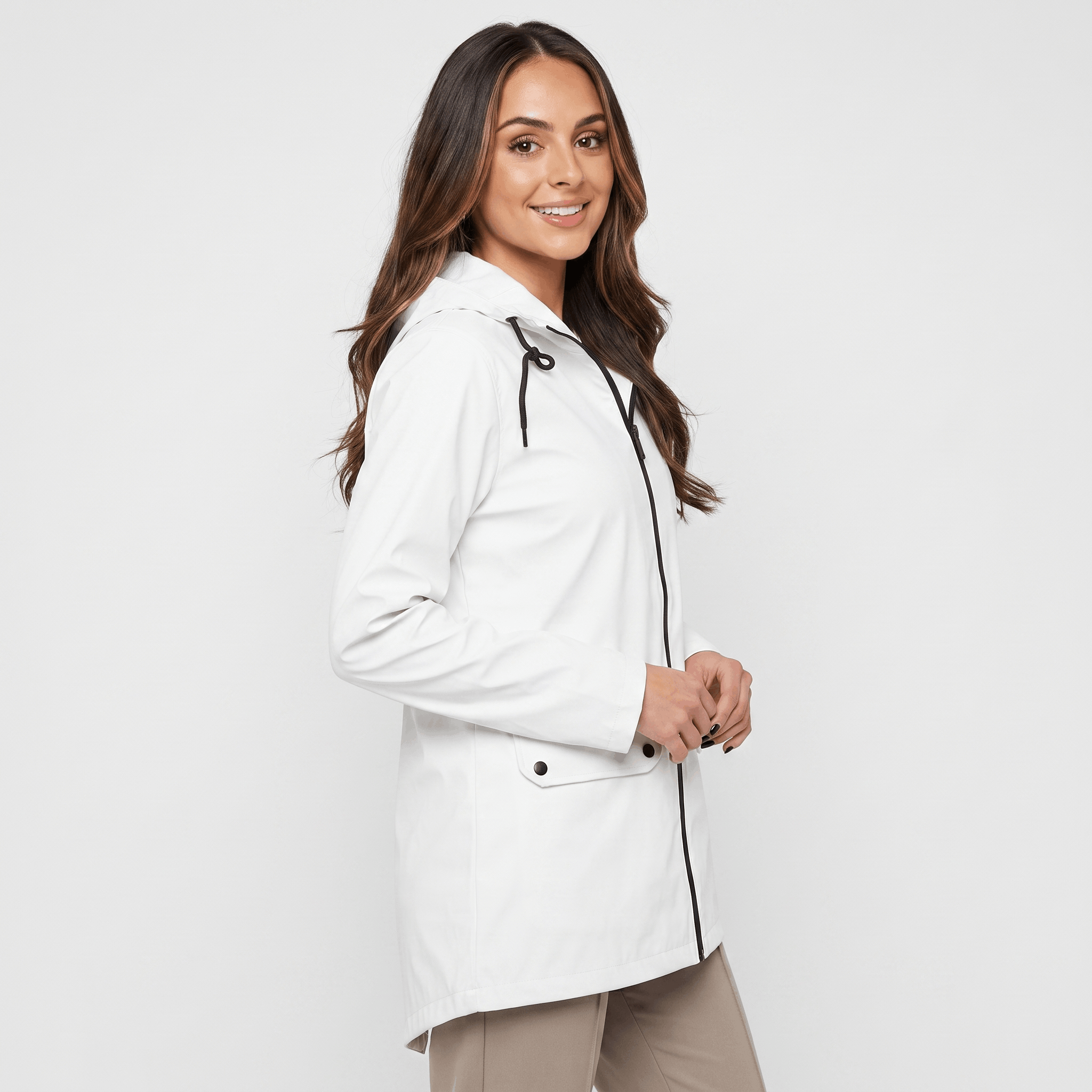 Rowanda Hooded Rain Jacket – Drawcord Zip-Front Everyday Outerwear