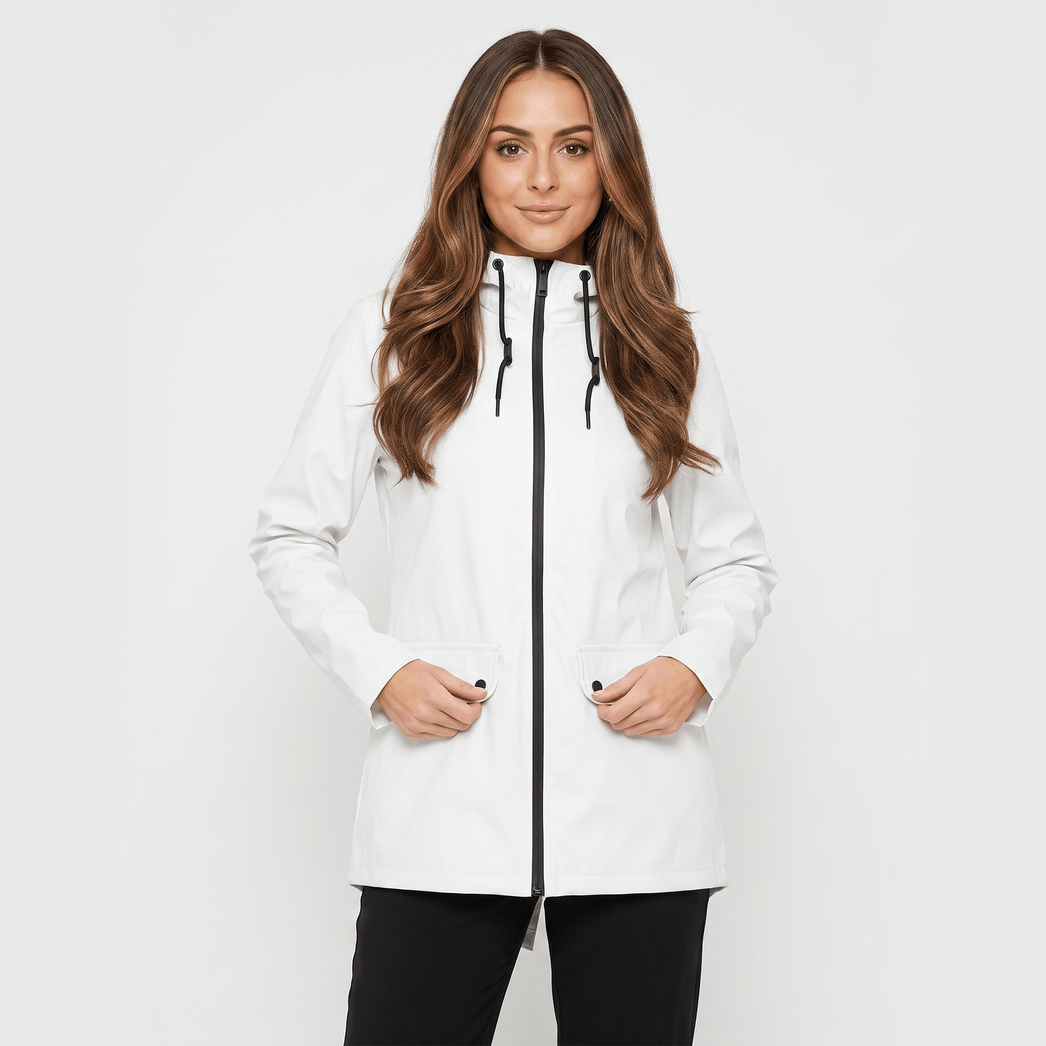 Rowanda Hooded Rain Jacket – Drawcord Zip-Front Everyday Outerwear