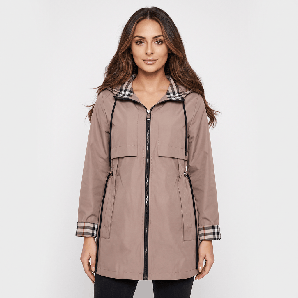 Katrina Hooded Longline Coat – Zip-Up Tie-Waist Water-Resistant Outerwear