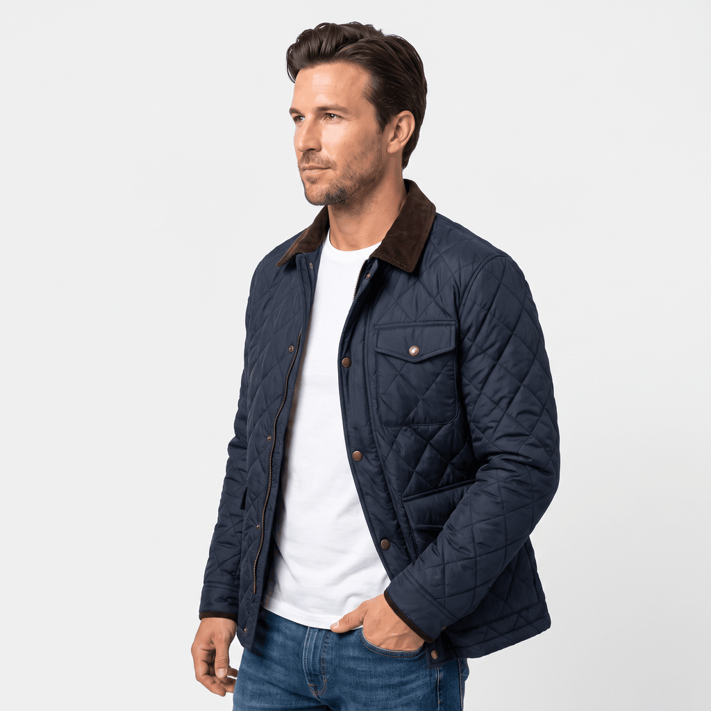 Victor Diamond-Quilted Jacket – Corduroy-Collar Zip-Up Insulated Outerwear