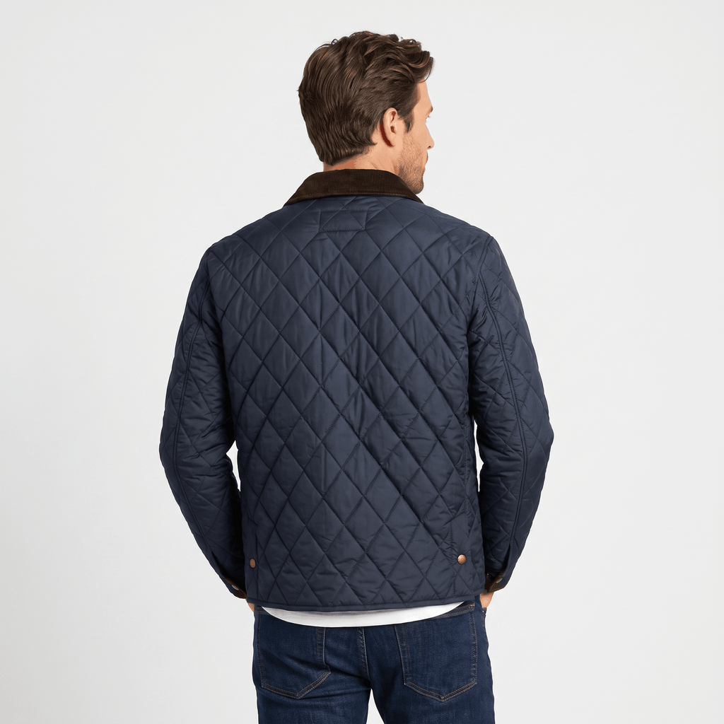Victor Diamond-Quilted Jacket – Corduroy-Collar Zip-Up Insulated Outerwear
