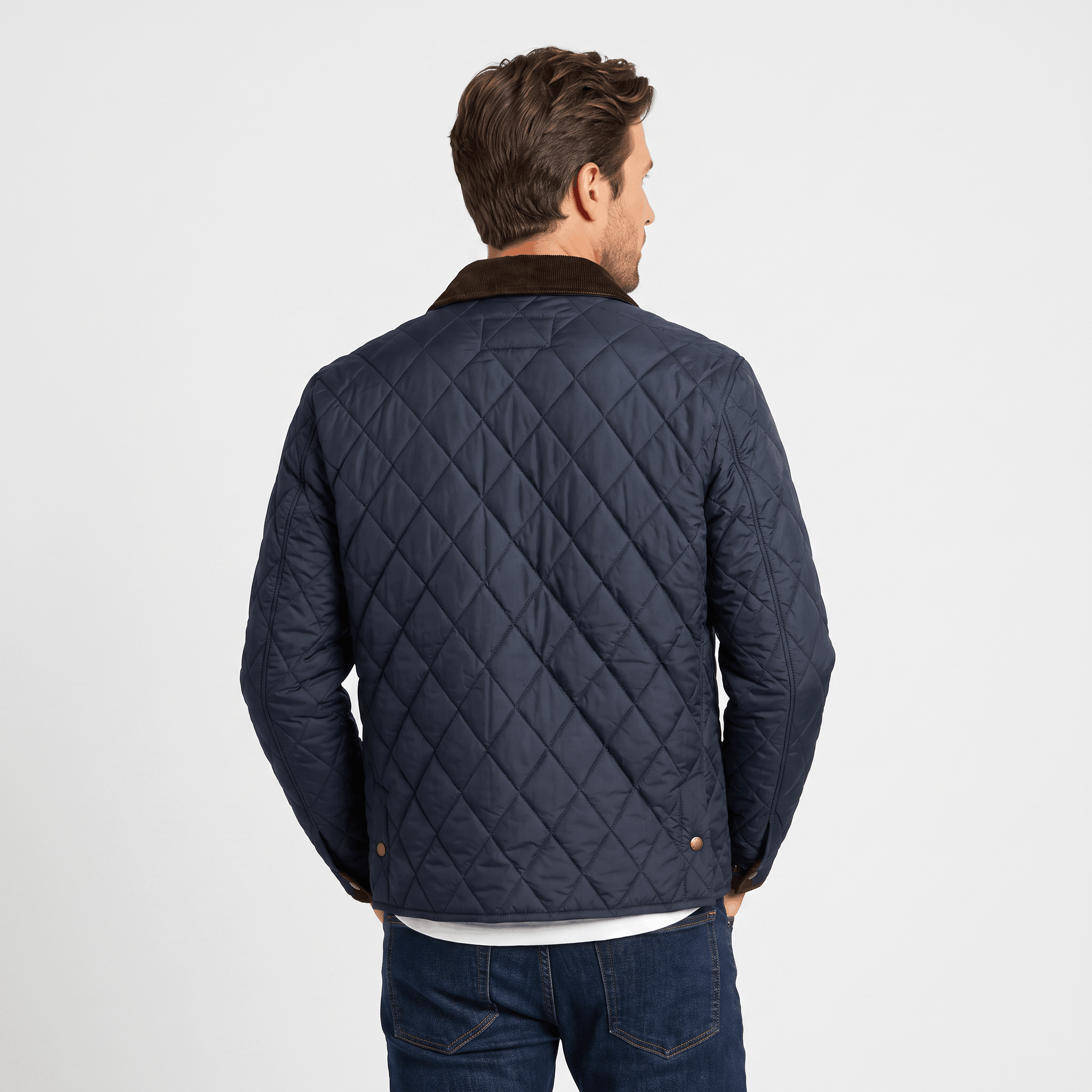 Victor Diamond-Quilted Jacket – Corduroy-Collar Zip-Up Insulated Outerwear
