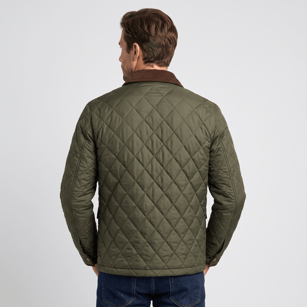 Victor Diamond-Quilted Jacket – Corduroy-Collar Zip-Up Insulated Outerwear
