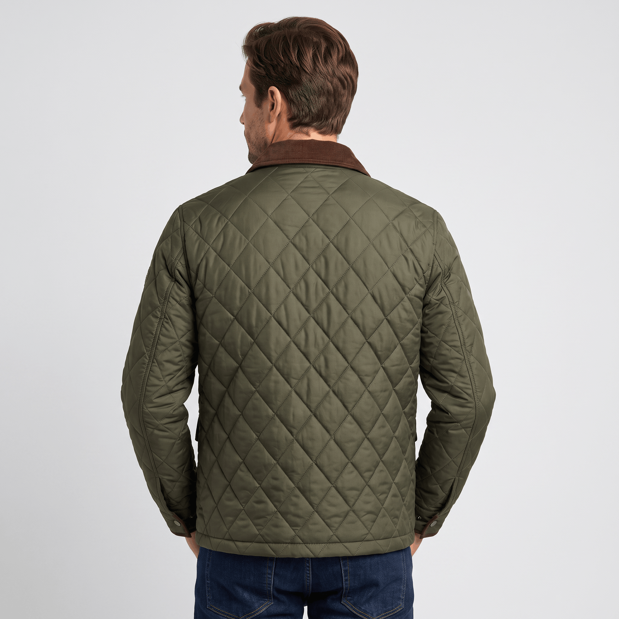 Victor Diamond-Quilted Jacket – Corduroy-Collar Zip-Up Insulated Outerwear