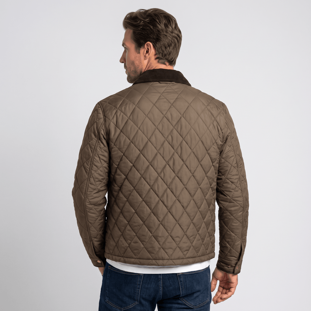 Victor Diamond-Quilted Jacket – Corduroy-Collar Zip-Up Insulated Outerwear