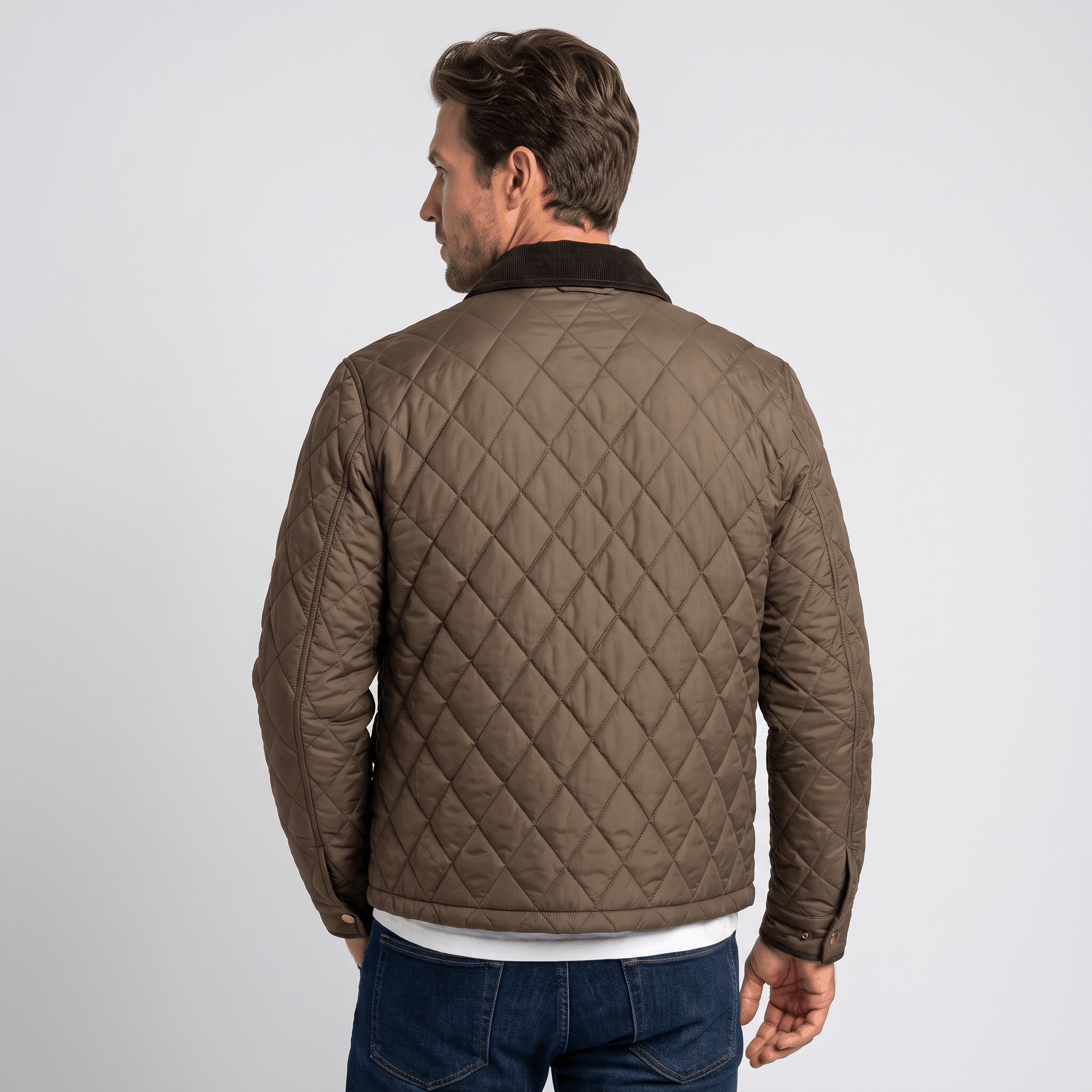 Victor Diamond-Quilted Jacket – Corduroy-Collar Zip-Up Insulated Outerwear