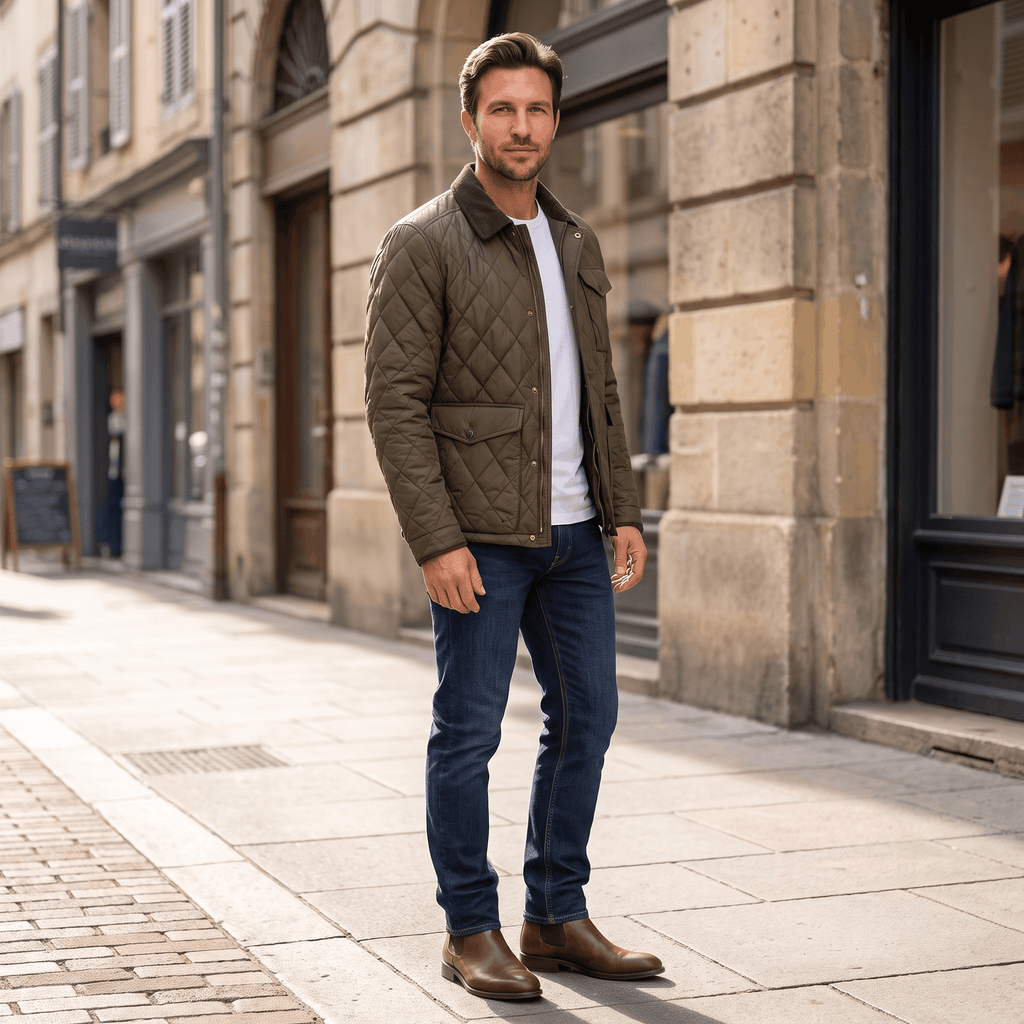 Victor Diamond-Quilted Jacket – Corduroy-Collar Zip-Up Insulated Outerwear