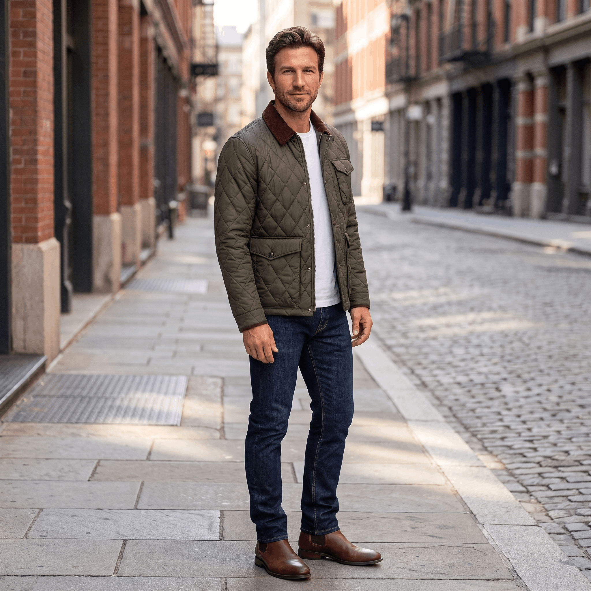 Victor Diamond-Quilted Jacket – Corduroy-Collar Zip-Up Insulated Outerwear