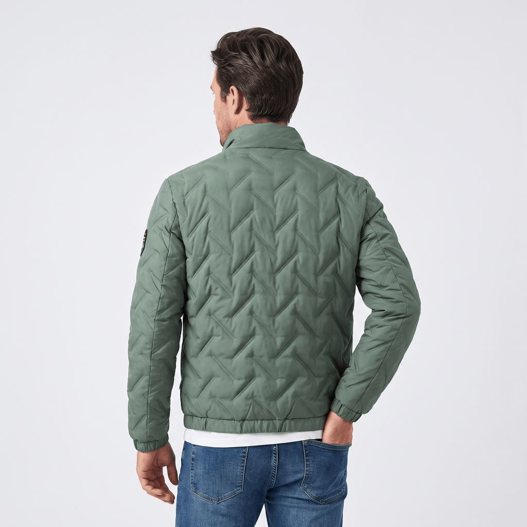 Cyrus Chevron-Quilted Bomber Jacket – Stand-Collar Zip-Up Insulated Outerwear