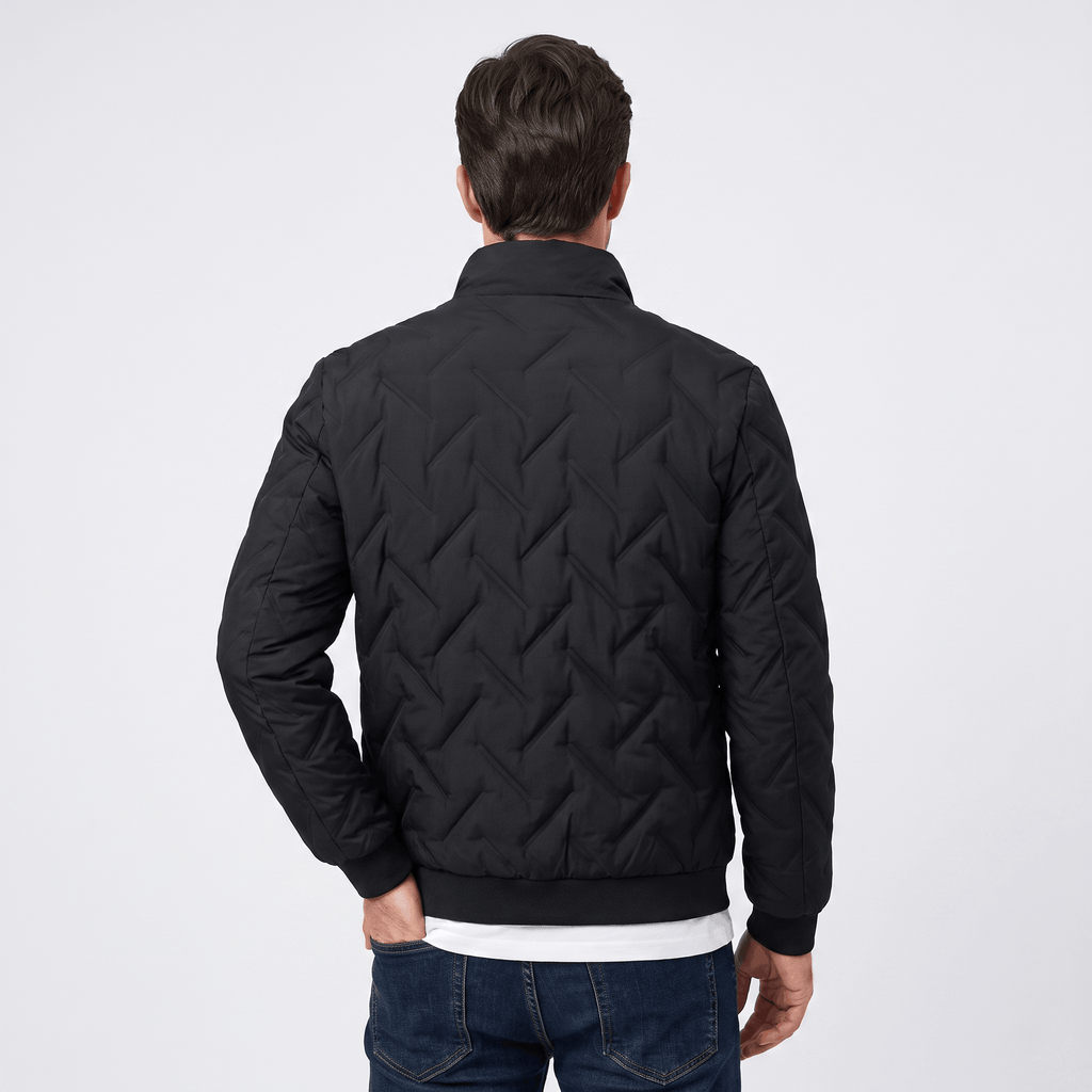 Cyrus Chevron-Quilted Bomber Jacket – Stand-Collar Zip-Up Insulated Outerwear