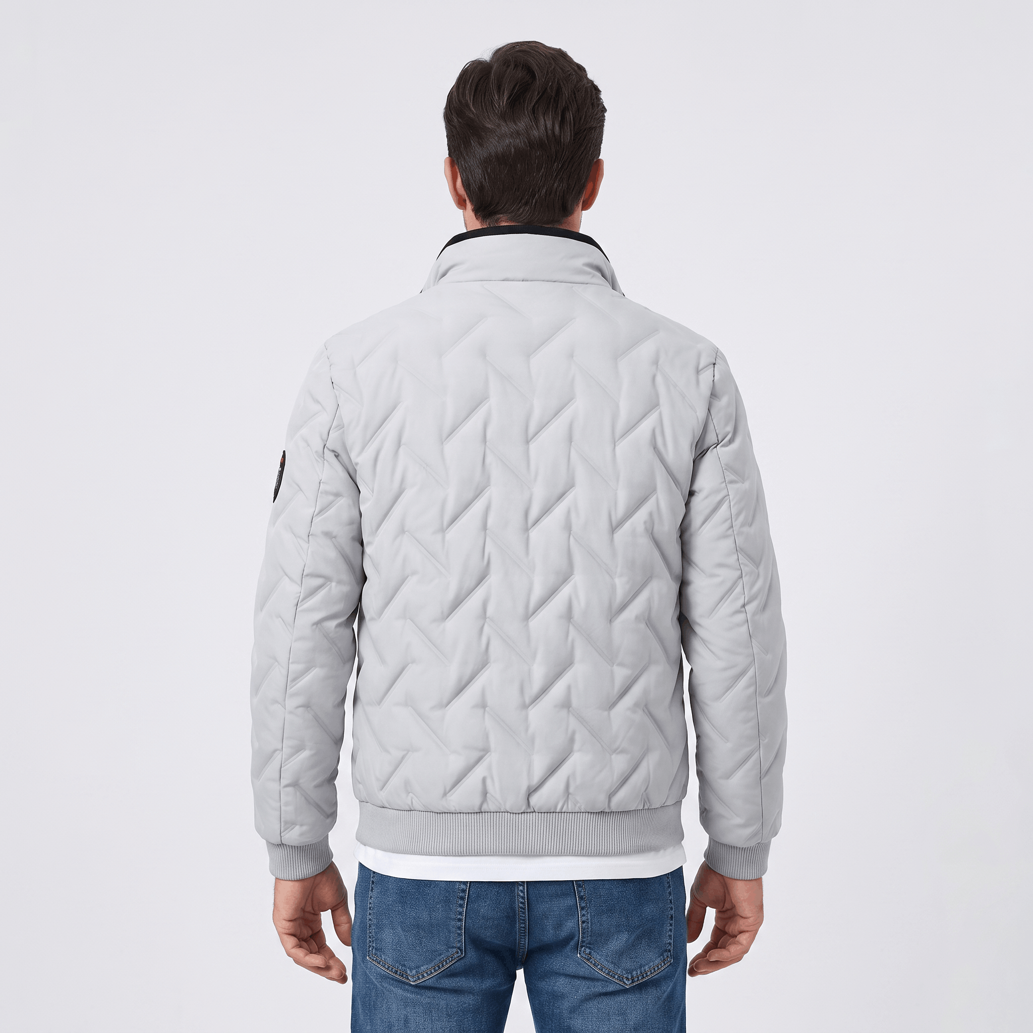 Cyrus Chevron-Quilted Bomber Jacket – Stand-Collar Zip-Up Insulated Outerwear