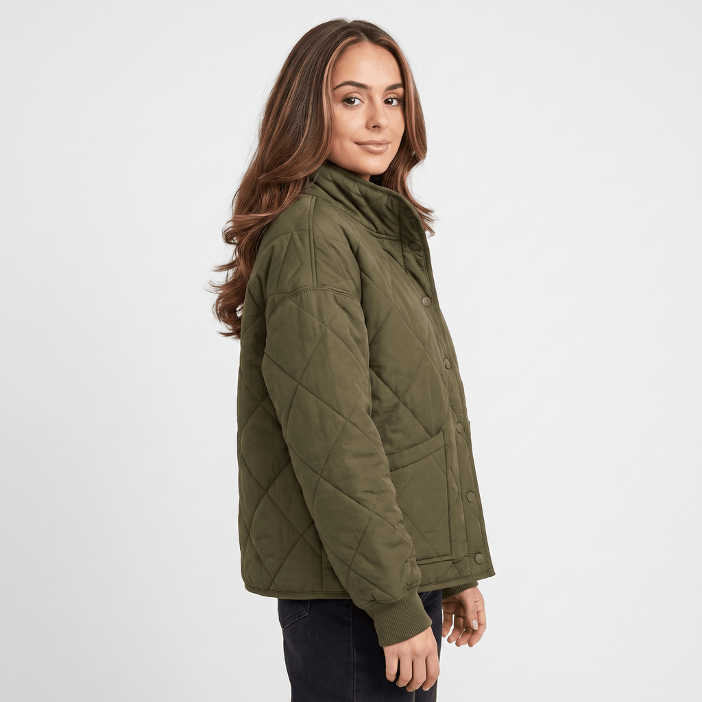 Valeria Diamond-Quilted Bomber Jacket – Button-Up Lightly-Padded Relaxed Outerwear