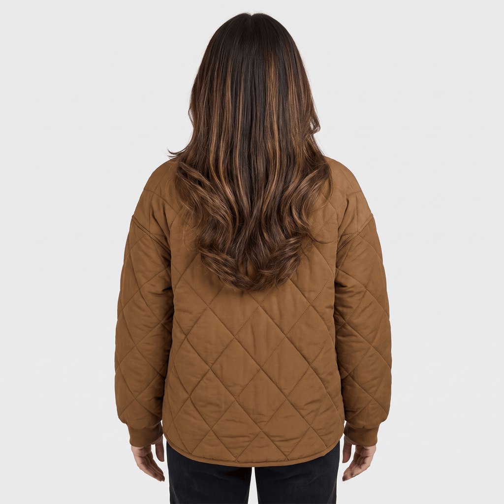 Valeria Diamond-Quilted Bomber Jacket – Button-Up Lightly-Padded Relaxed Outerwear