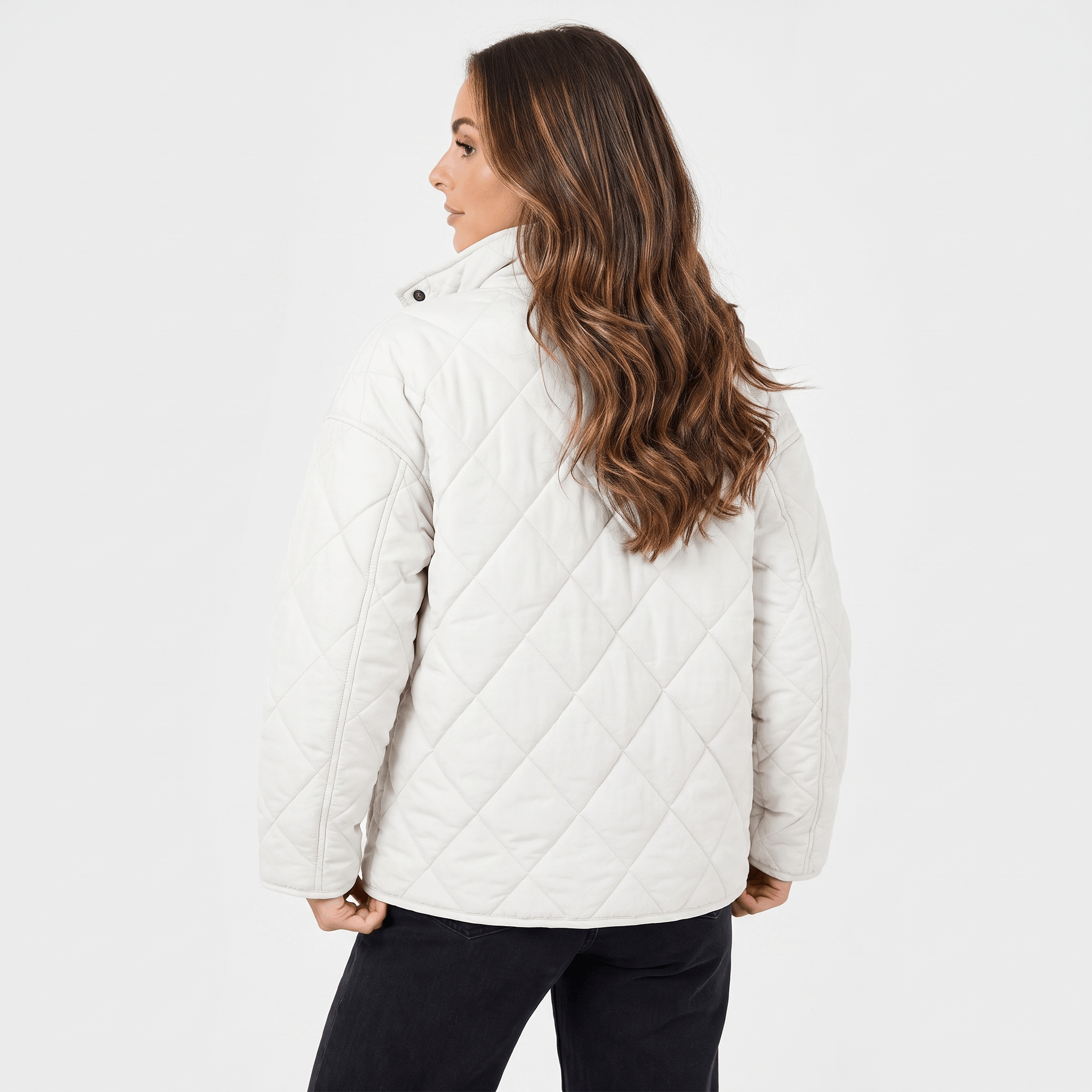 Valeria Diamond-Quilted Bomber Jacket – Button-Up Lightly-Padded Relaxed Outerwear