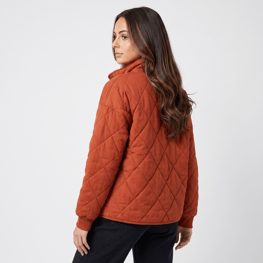 Valeria Diamond-Quilted Bomber Jacket – Button-Up Lightly-Padded Relaxed Outerwear