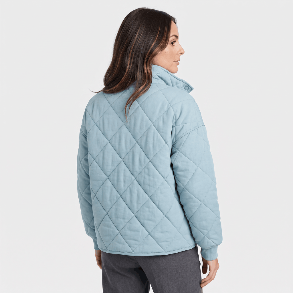 Valeria Diamond-Quilted Bomber Jacket – Button-Up Lightly-Padded Relaxed Outerwear