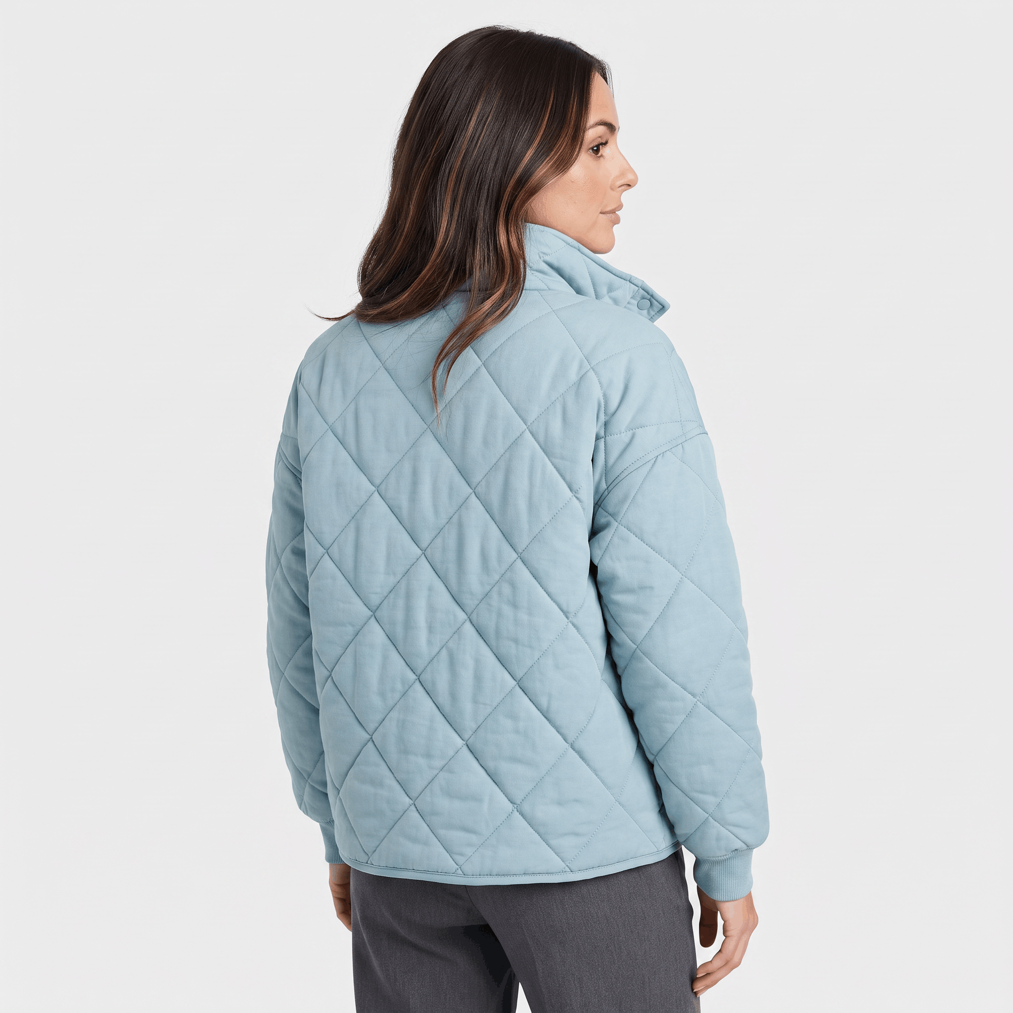 Valeria Diamond-Quilted Bomber Jacket – Button-Up Lightly-Padded Relaxed Outerwear