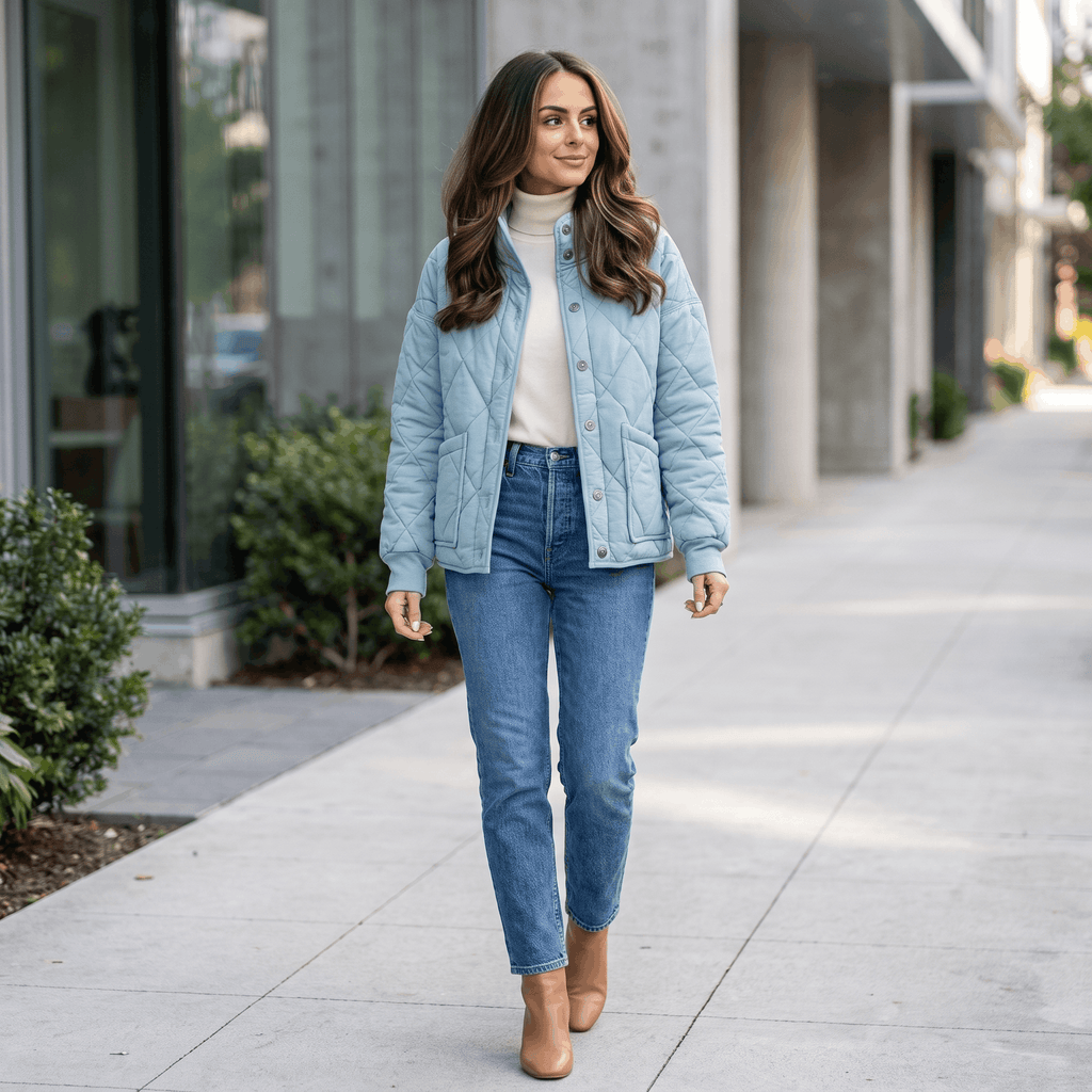 Valeria Diamond-Quilted Bomber Jacket – Button-Up Lightly-Padded Relaxed Outerwear