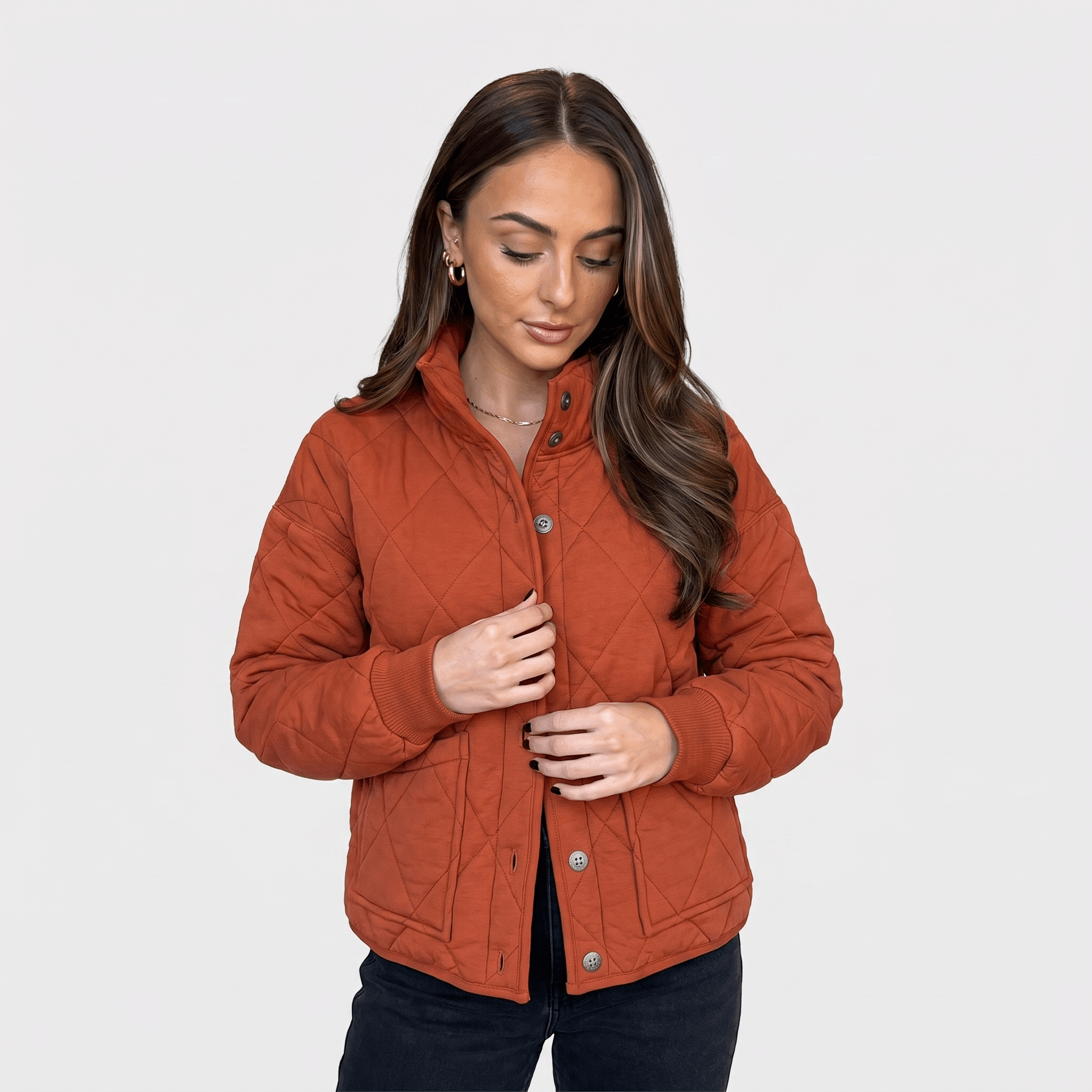 Valeria Diamond-Quilted Bomber Jacket – Button-Up Lightly-Padded Relaxed Outerwear