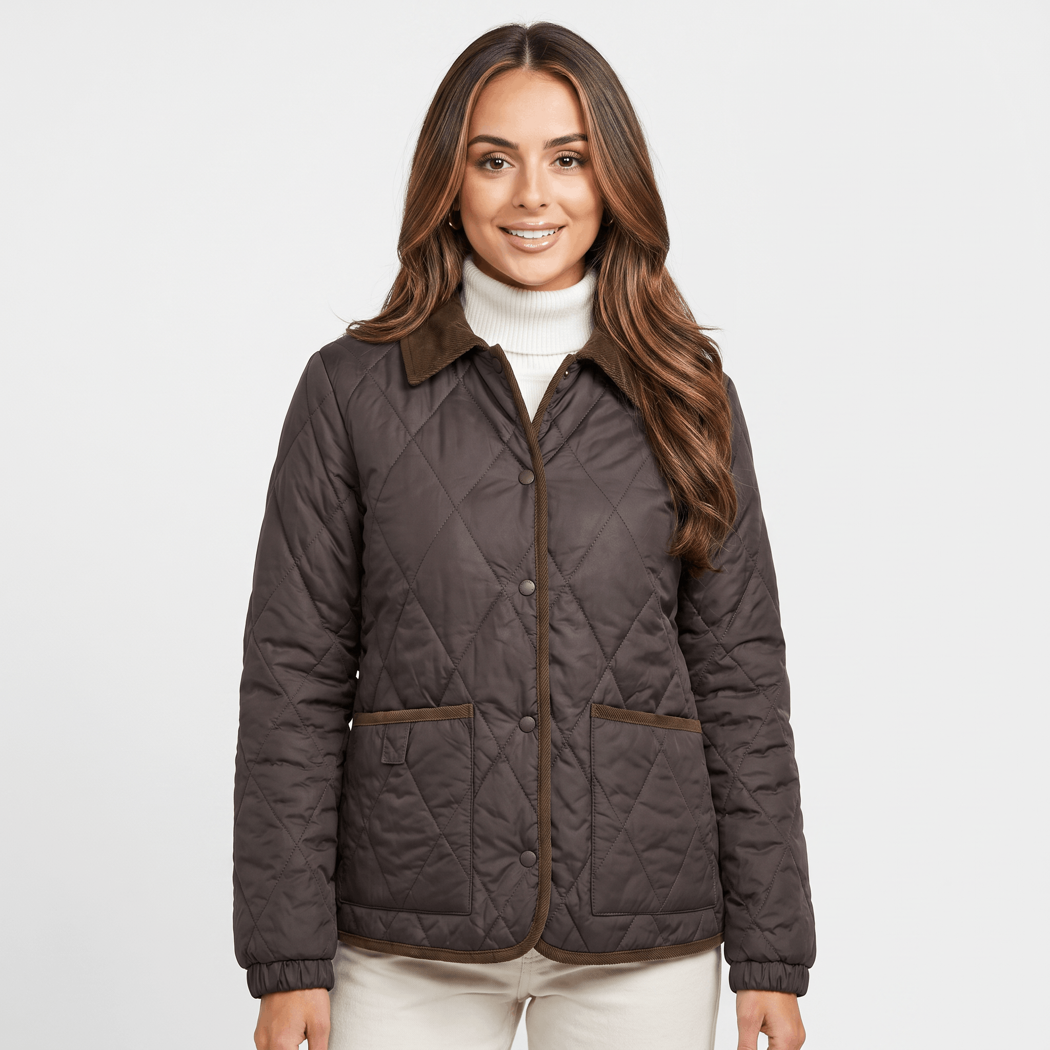 Sarah Diamond-Quilted Puffer Jacket – Corduroy-Collar Insulated Everyday Outerwear