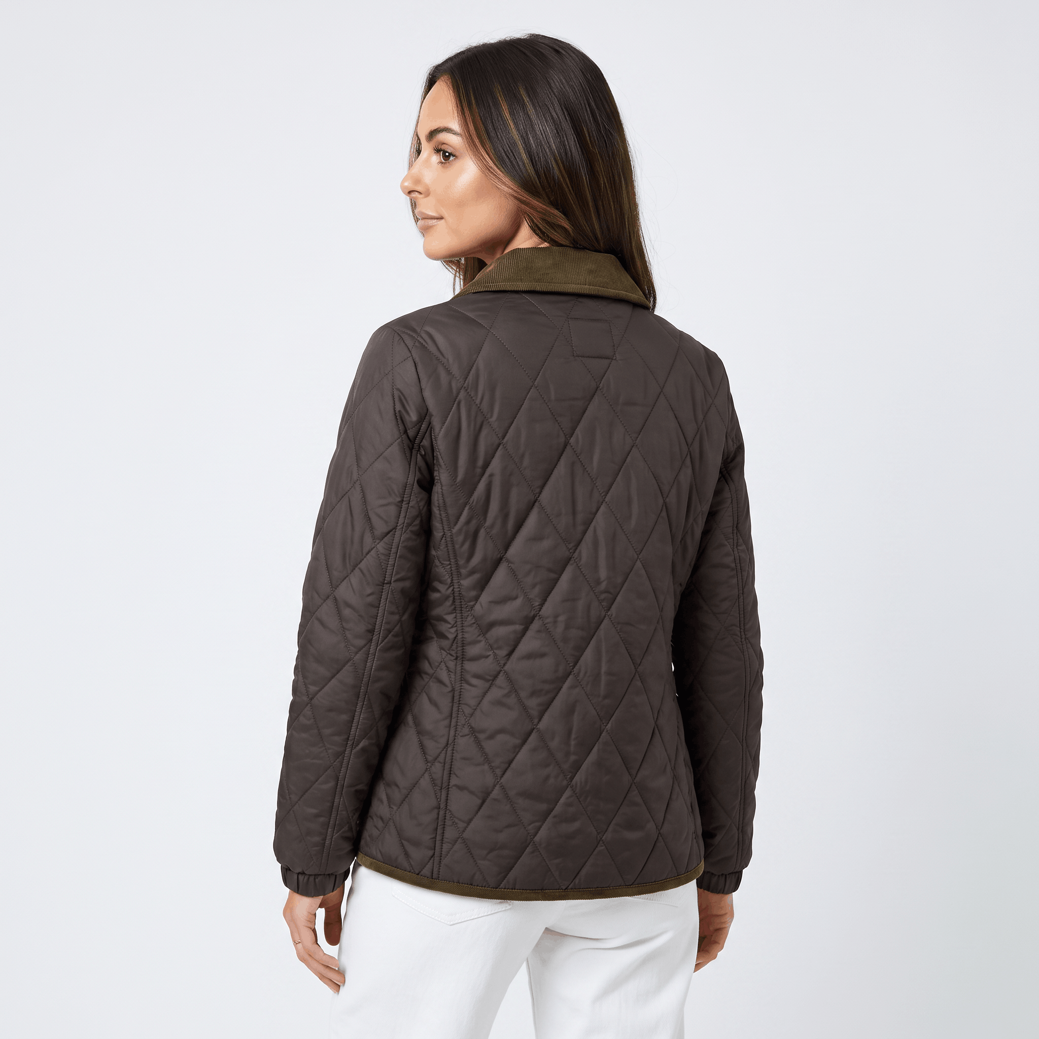 Sarah Diamond-Quilted Puffer Jacket – Corduroy-Collar Insulated Everyday Outerwear