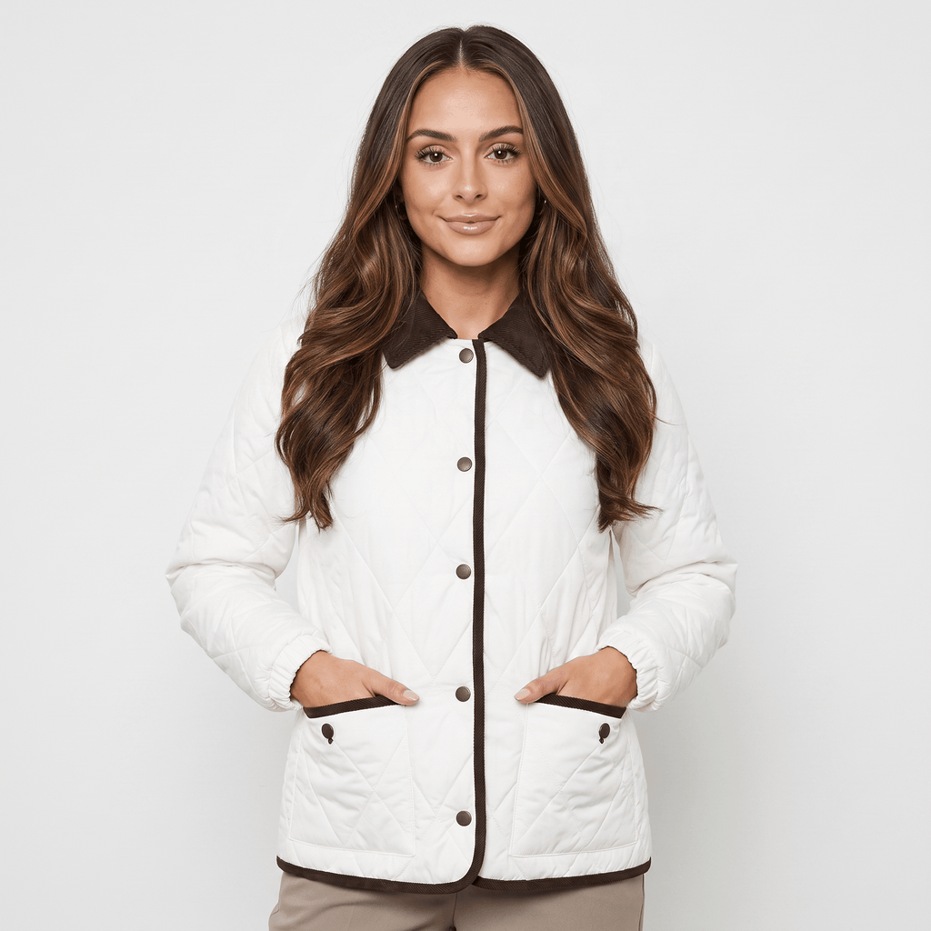 Sarah Diamond-Quilted Puffer Jacket – Corduroy-Collar Insulated Everyday Outerwear
