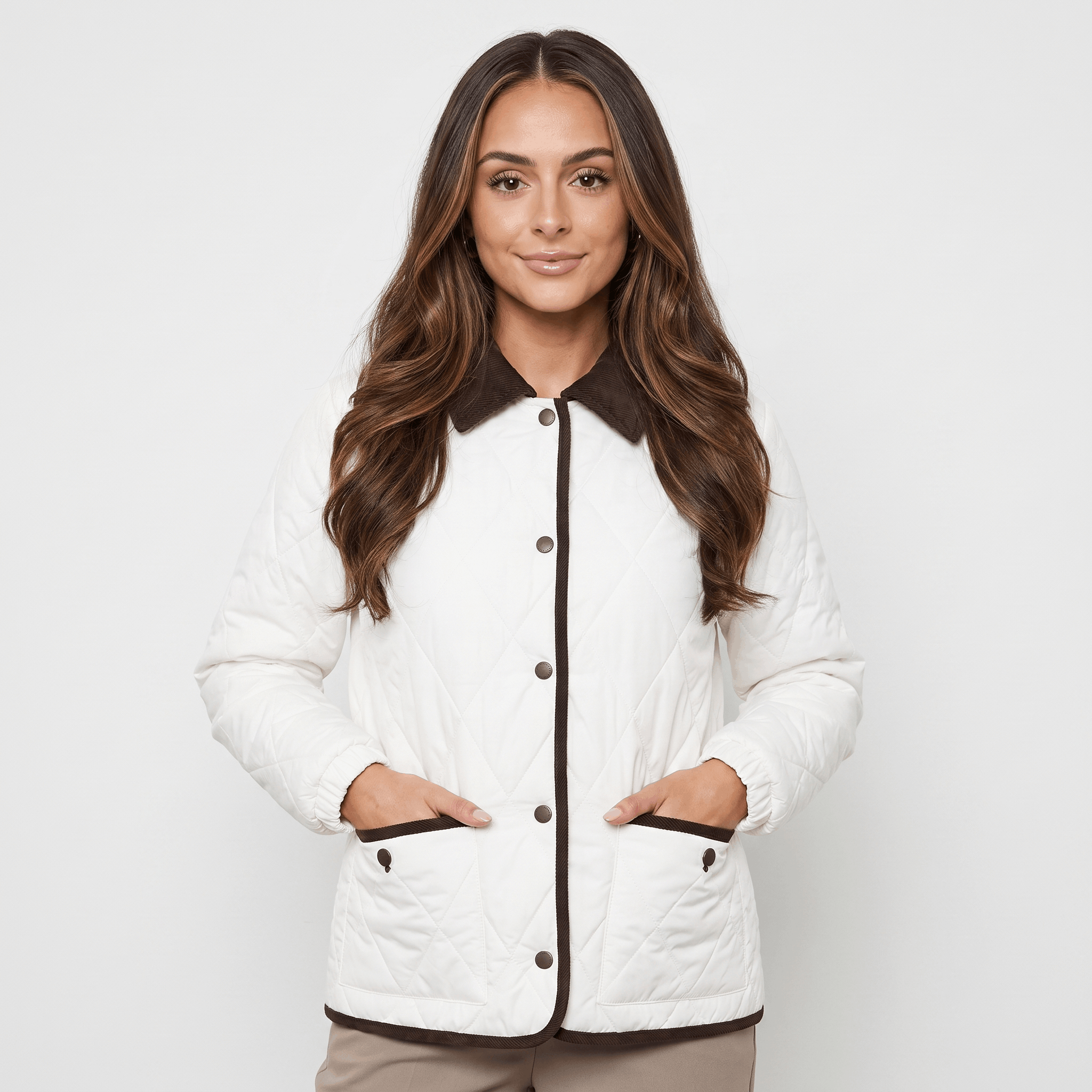 Sarah Diamond-Quilted Puffer Jacket – Corduroy-Collar Insulated Everyday Outerwear