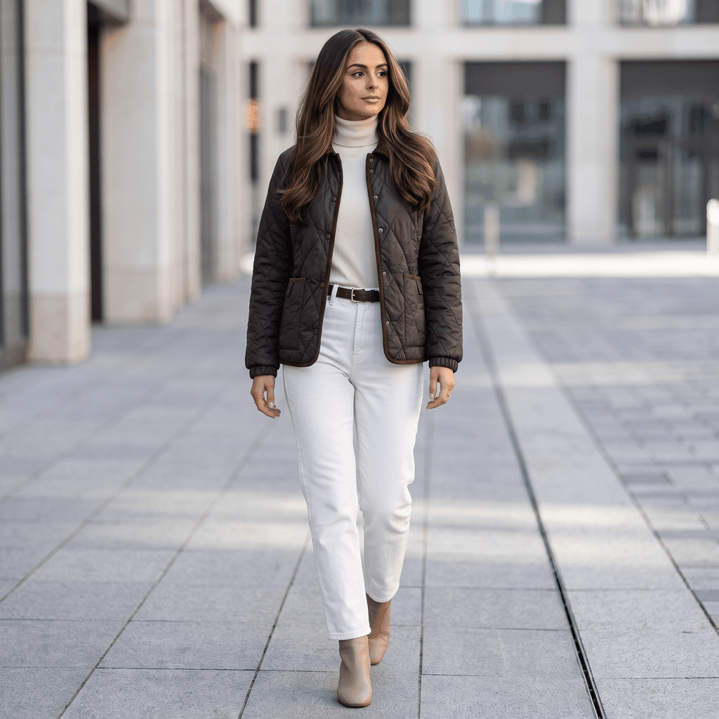 Sarah Diamond-Quilted Puffer Jacket – Corduroy-Collar Insulated Everyday Outerwear
