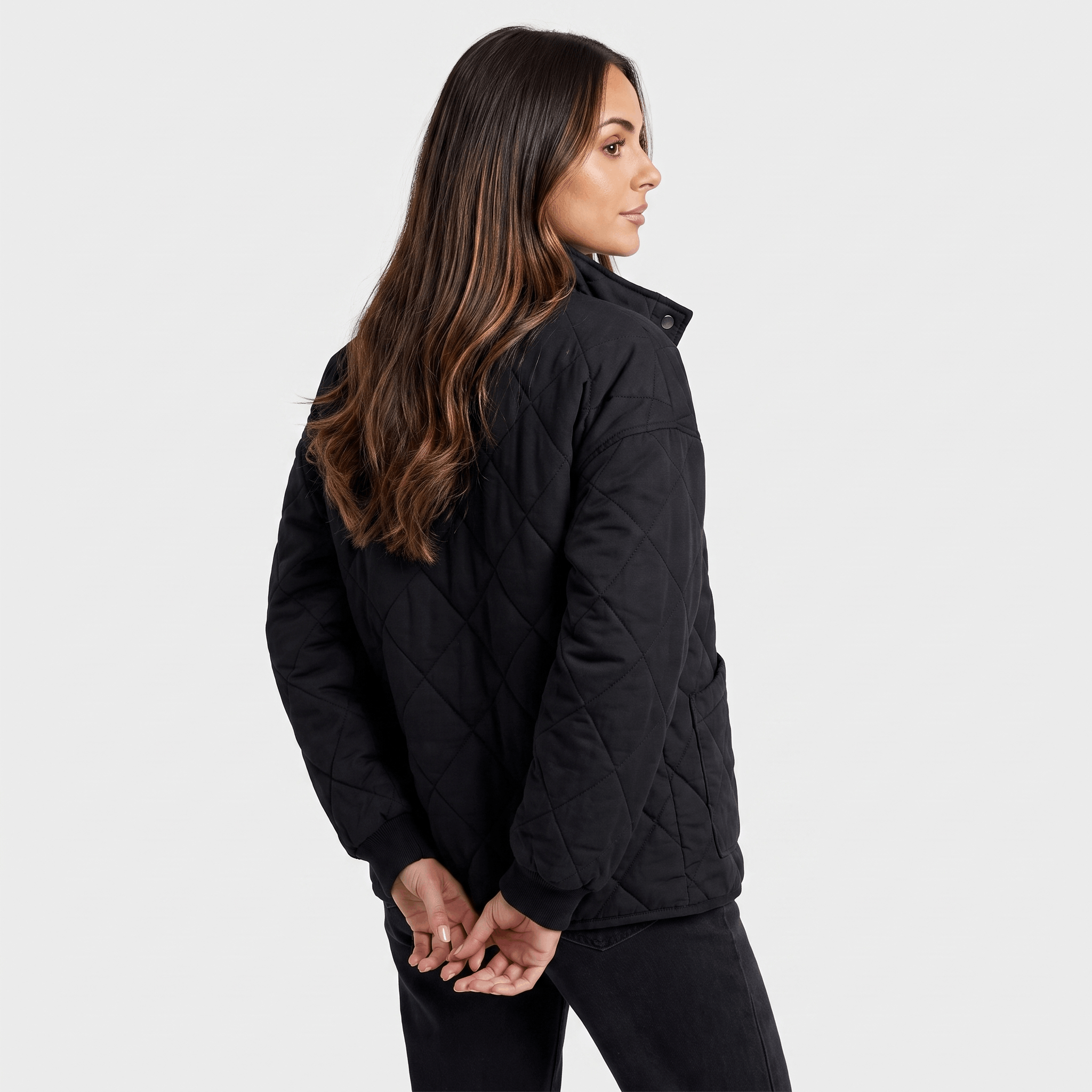 Valeria Diamond-Quilted Bomber Jacket – Button-Up Lightly-Padded Relaxed Outerwear