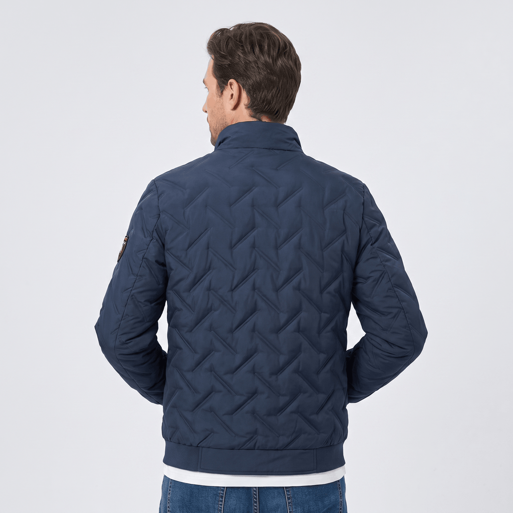 Cyrus Chevron-Quilted Bomber Jacket – Stand-Collar Zip-Up Insulated Outerwear