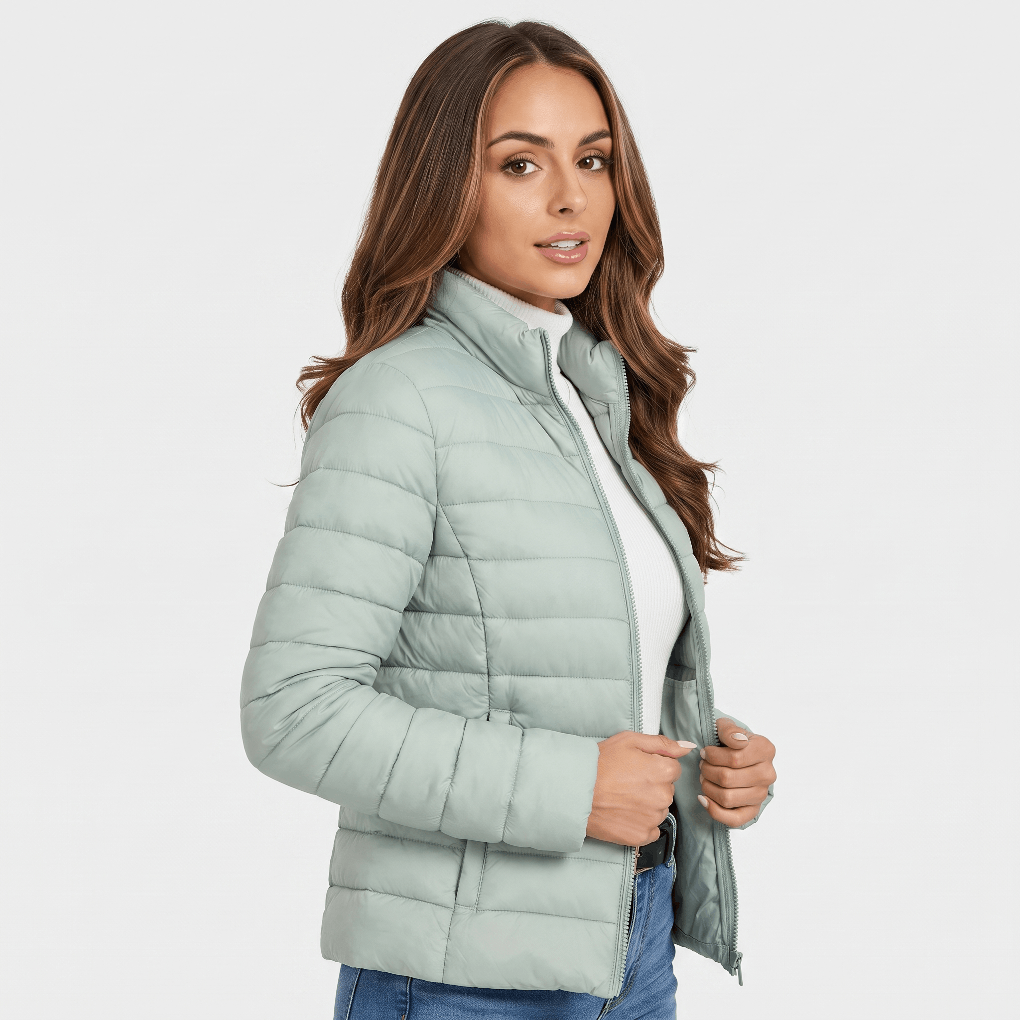 Leila Quilted Spring Jacket – Tailored Stand-Collar Windproof Layering Outerwear