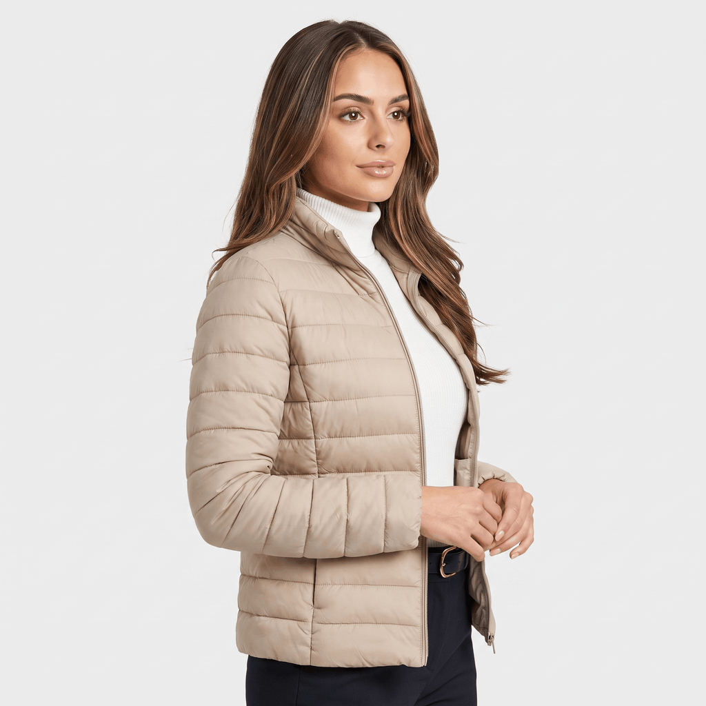 Leila Quilted Spring Jacket – Tailored Stand-Collar Windproof Layering Outerwear