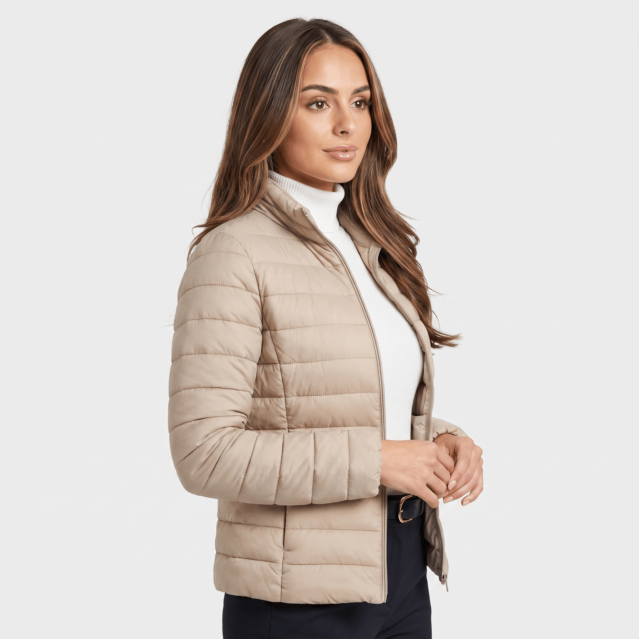 Leila Quilted Spring Jacket – Tailored Stand-Collar Windproof Layering Outerwear