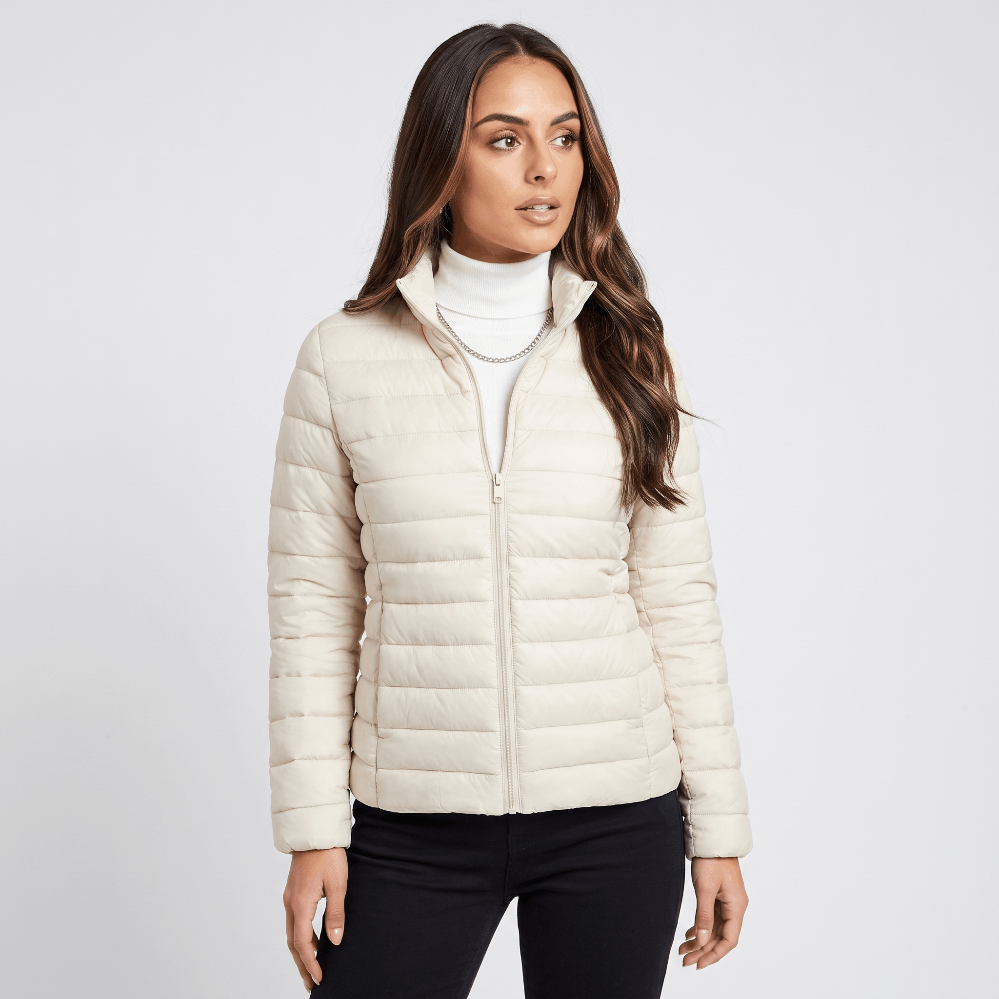 Leila Quilted Spring Jacket – Tailored Stand-Collar Windproof Layering Outerwear