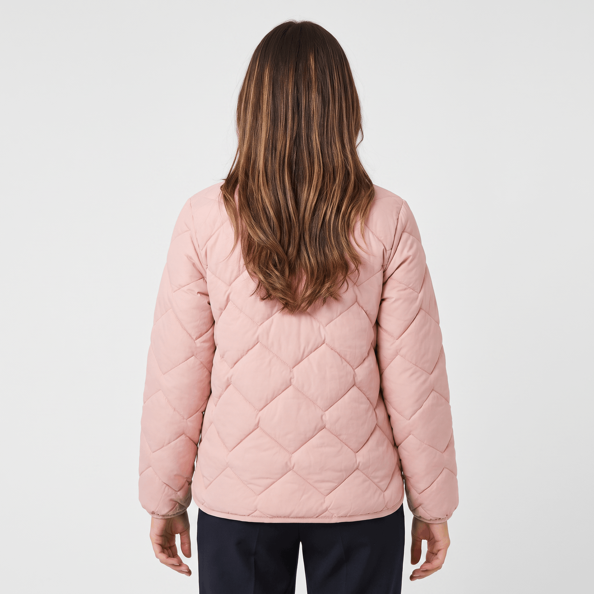 Emilia Diamond-Quilted Liner Jacket – Collarless Snap-Button Lightweight Outerwear
