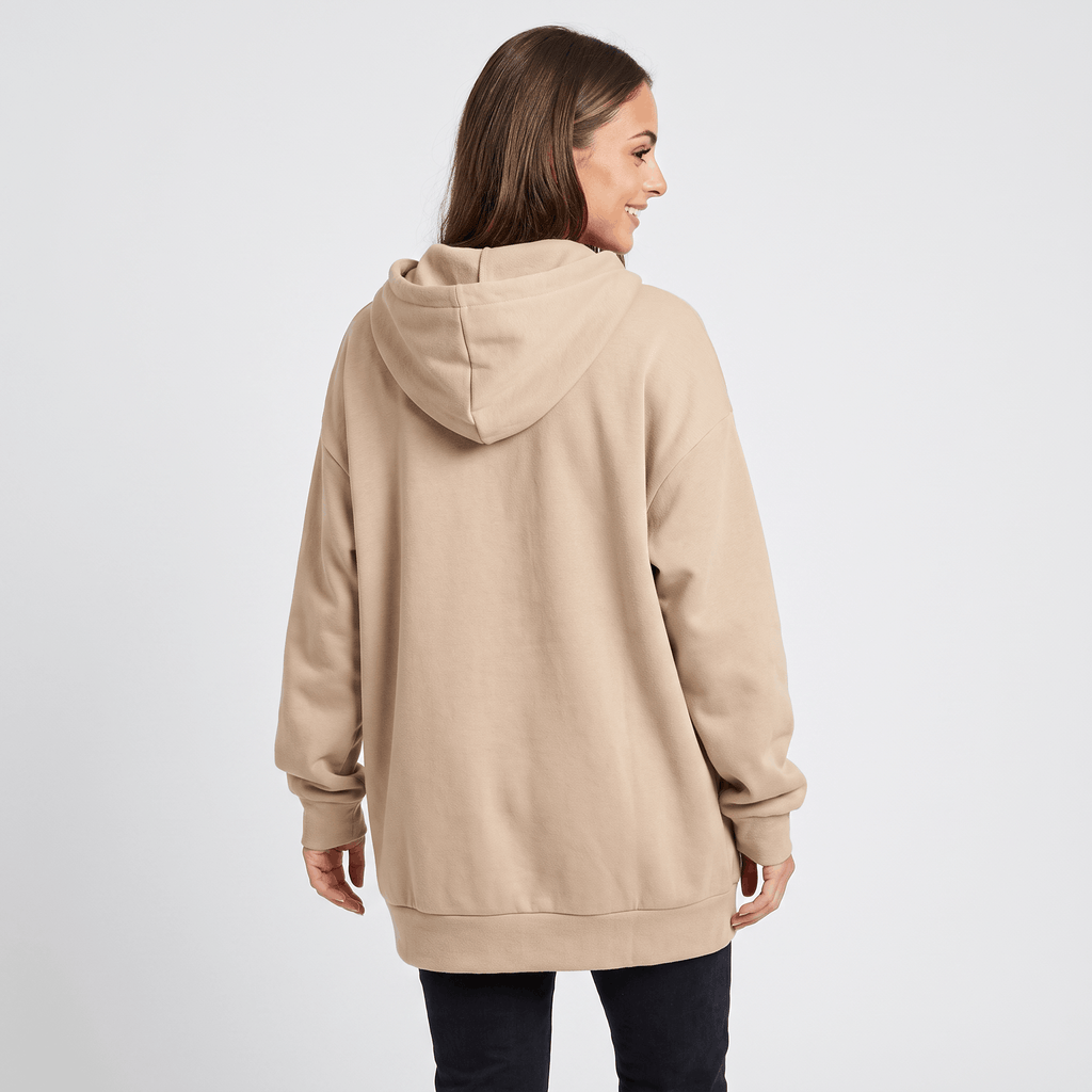 Hailey Fleece Zip-Up Hoodie – Longline Oversized Drawstring Sweatshirt