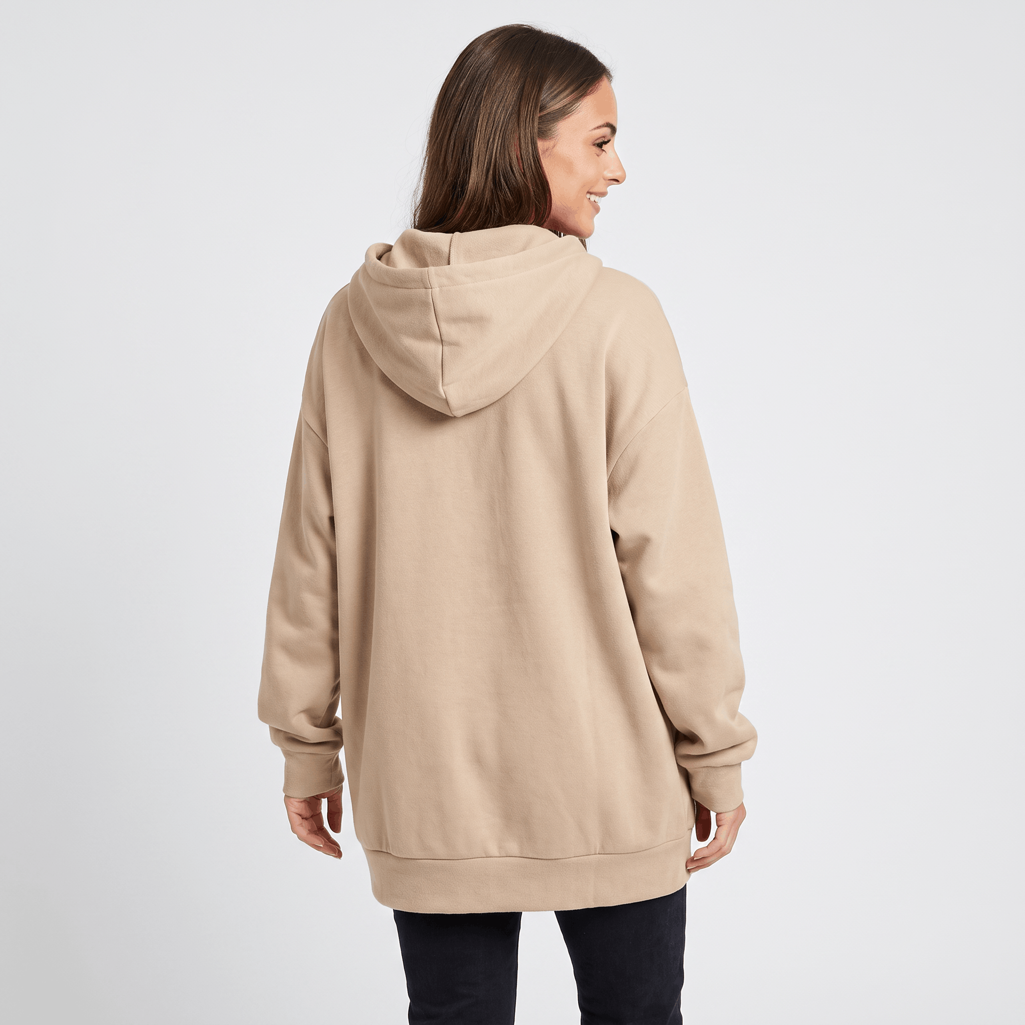 Hailey Fleece Zip-Up Hoodie – Longline Oversized Drawstring Sweatshirt