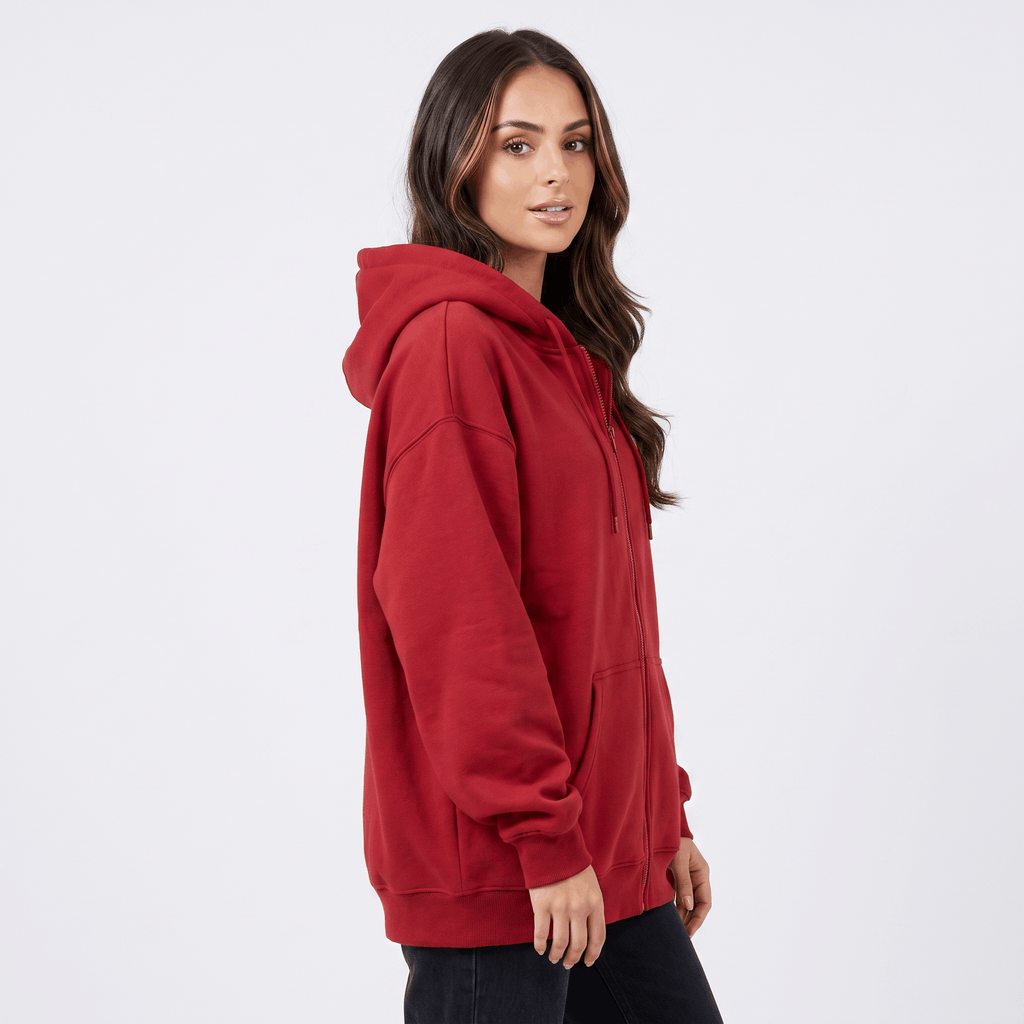 Hailey Fleece Zip-Up Hoodie – Longline Oversized Drawstring Sweatshirt