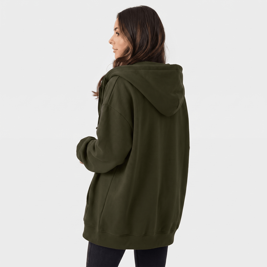 Hailey Fleece Zip-Up Hoodie – Longline Oversized Drawstring Sweatshirt