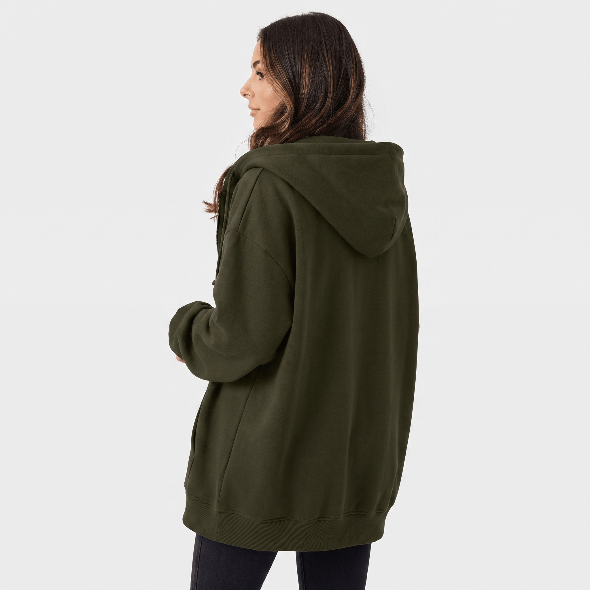 Hailey Fleece Zip-Up Hoodie – Longline Oversized Drawstring Sweatshirt