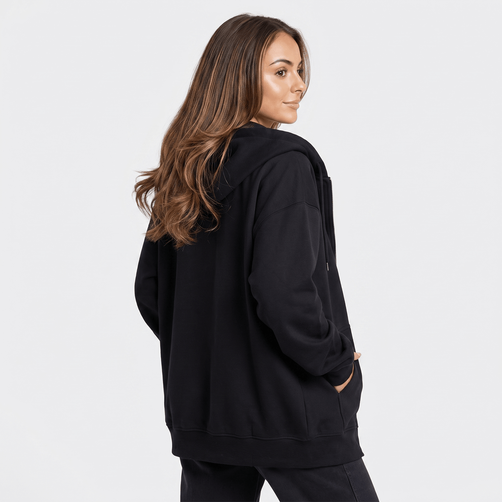 Hailey Fleece Zip-Up Hoodie – Longline Oversized Drawstring Sweatshirt