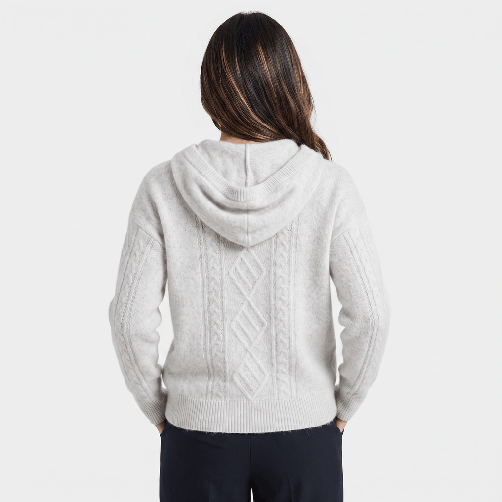 Hanah Merino Wool Cable-Knit Hooded Sweater – Relaxed Drawstring Pullover